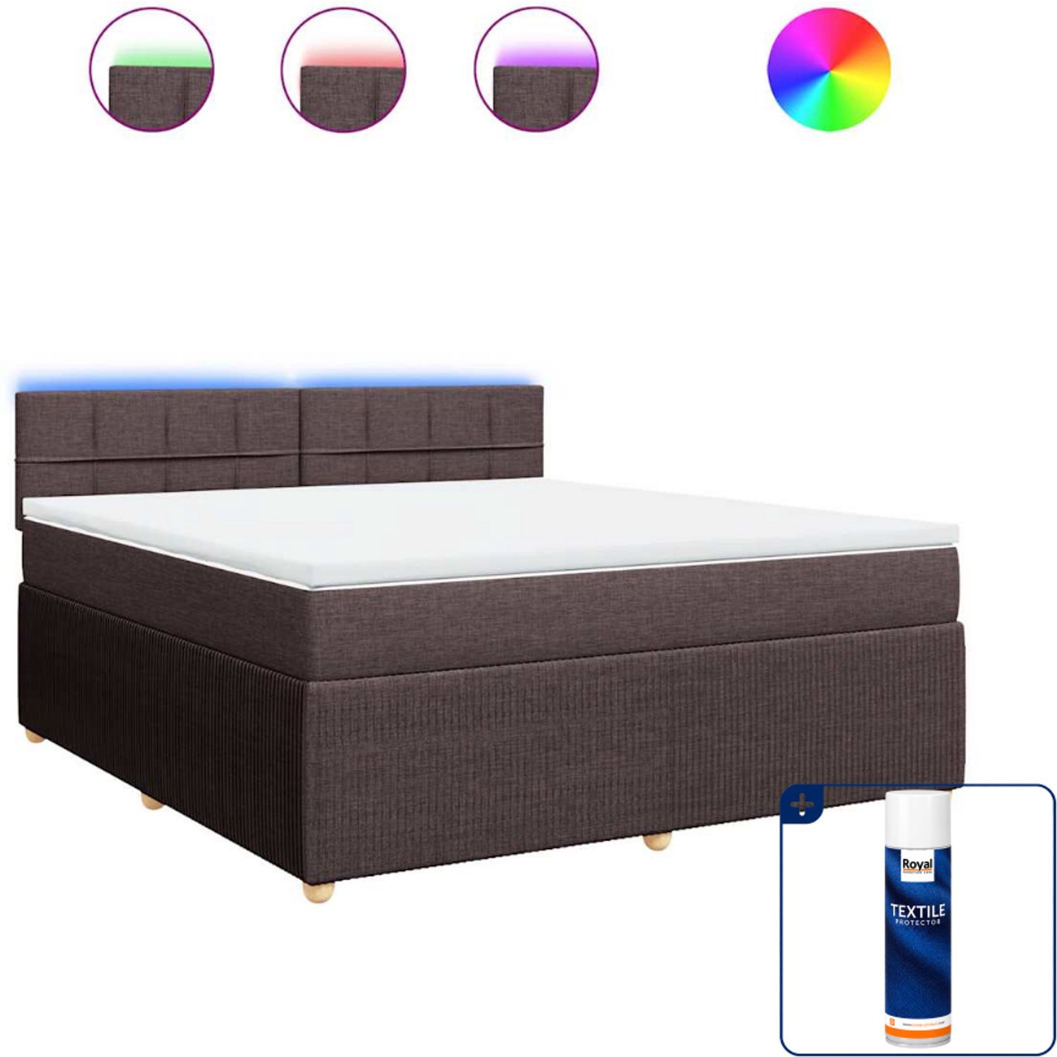 vidaXL boxspring met matras - Kingsize - donkerbruin - Inclusief textielbeschermer 500 ml