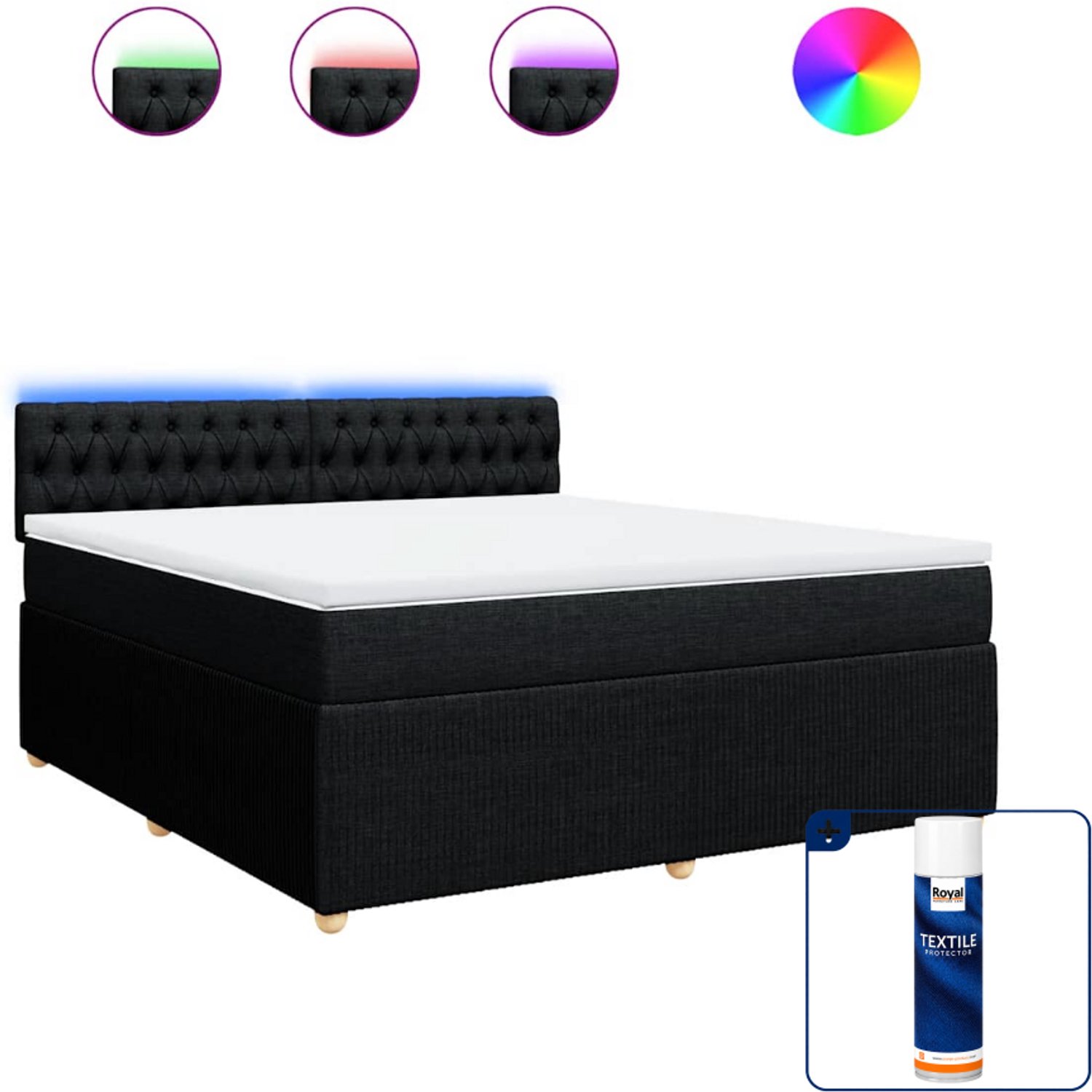 vidaXL boxspring Kingsize - 180 x 200 cm - stof - zwart - Inclusief textielbeschermer 500 ml
