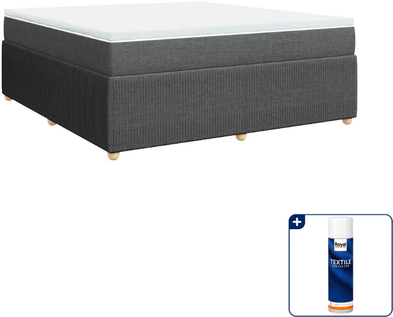 vidaXL Kingsize boxspring met matras 180 x 200 cm - donkergrijs - Inclusief textielbeschermer 500 ml