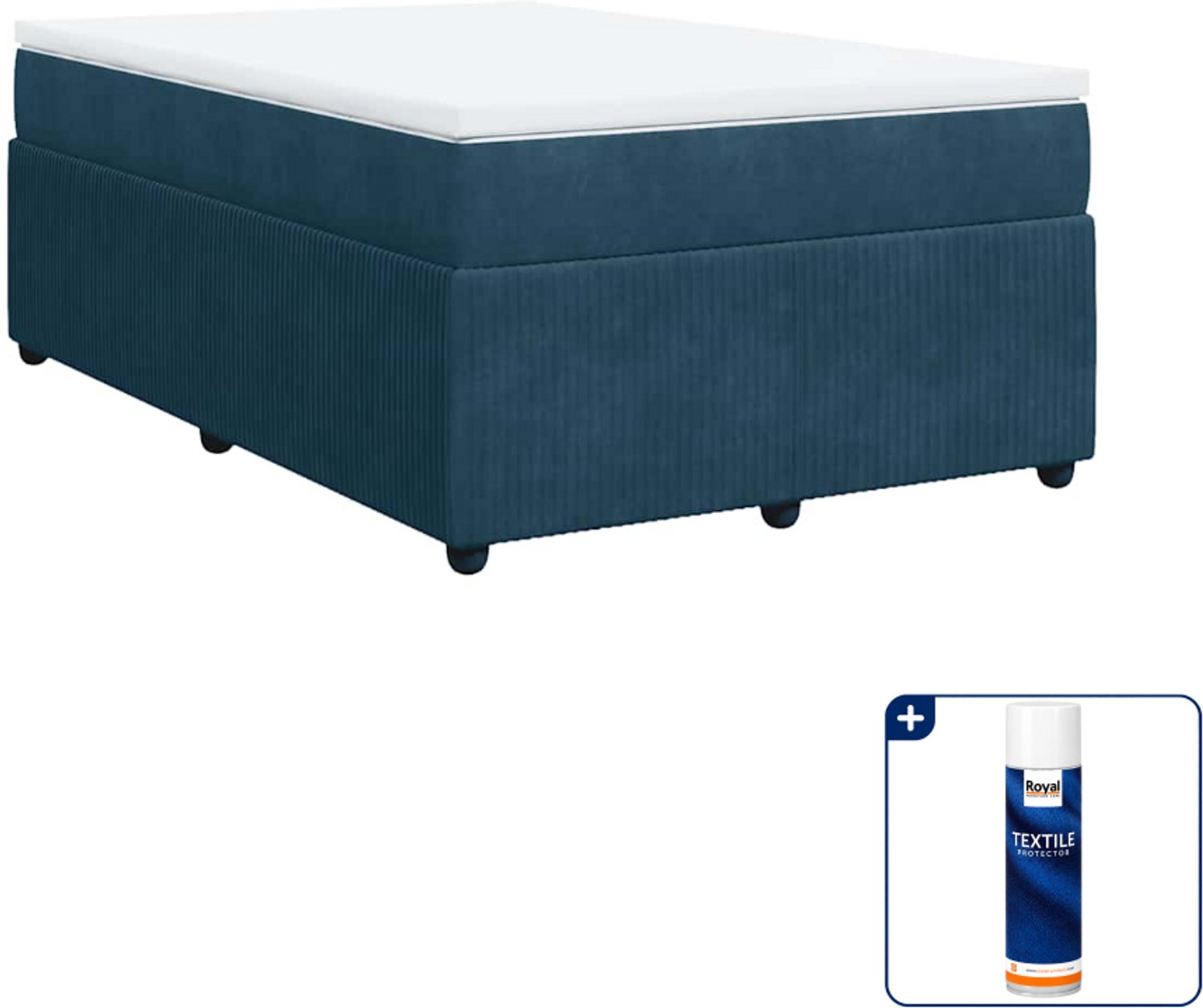 vidaXL boxspring met matras - 120 x 200 cm - fluweel - donkerblauw - Inclusief textielbeschermer 500 ml