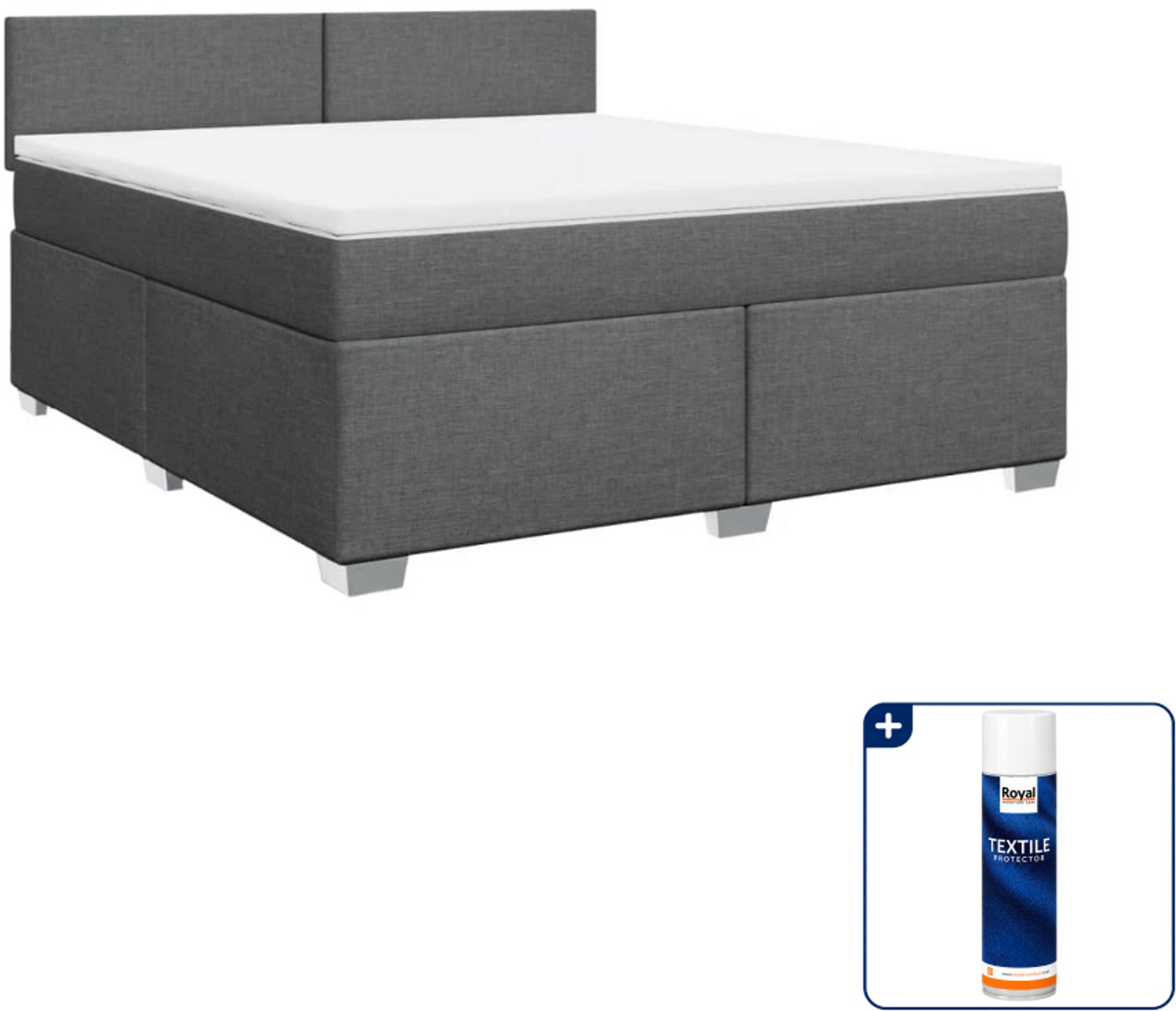 vidaXL Kingsize boxspring met matras - 180 x 200 cm - donkergrijs - Inclusief textielbeschermer 500 ml