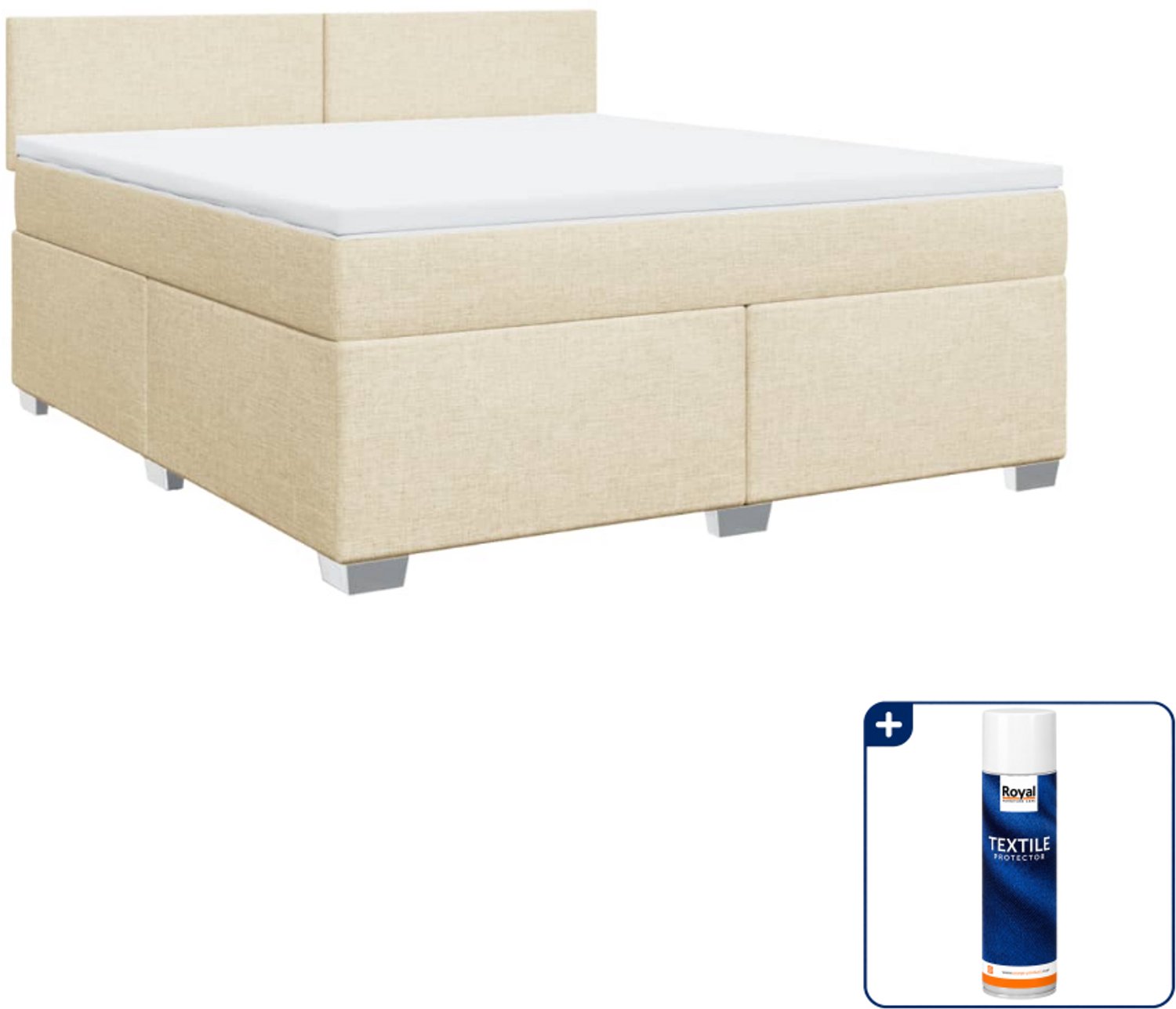 vidaXL boxspring Kingsize - 180 x 200 cm - crèmekleurig - Inclusief textielbeschermer 500 ml