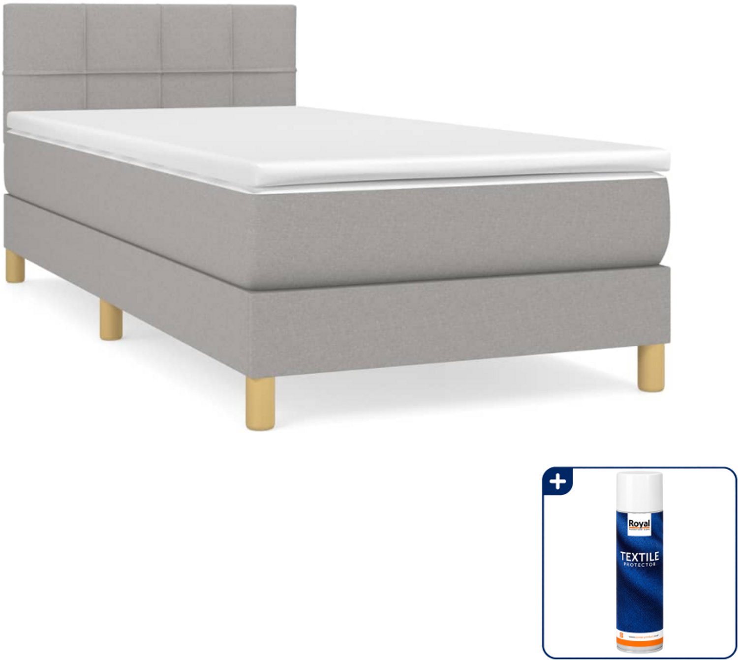 vidaXL boxspring met matras 100 x 200 cm - stof - lichtgrijs - Inclusief textielbeschermer 500 ml