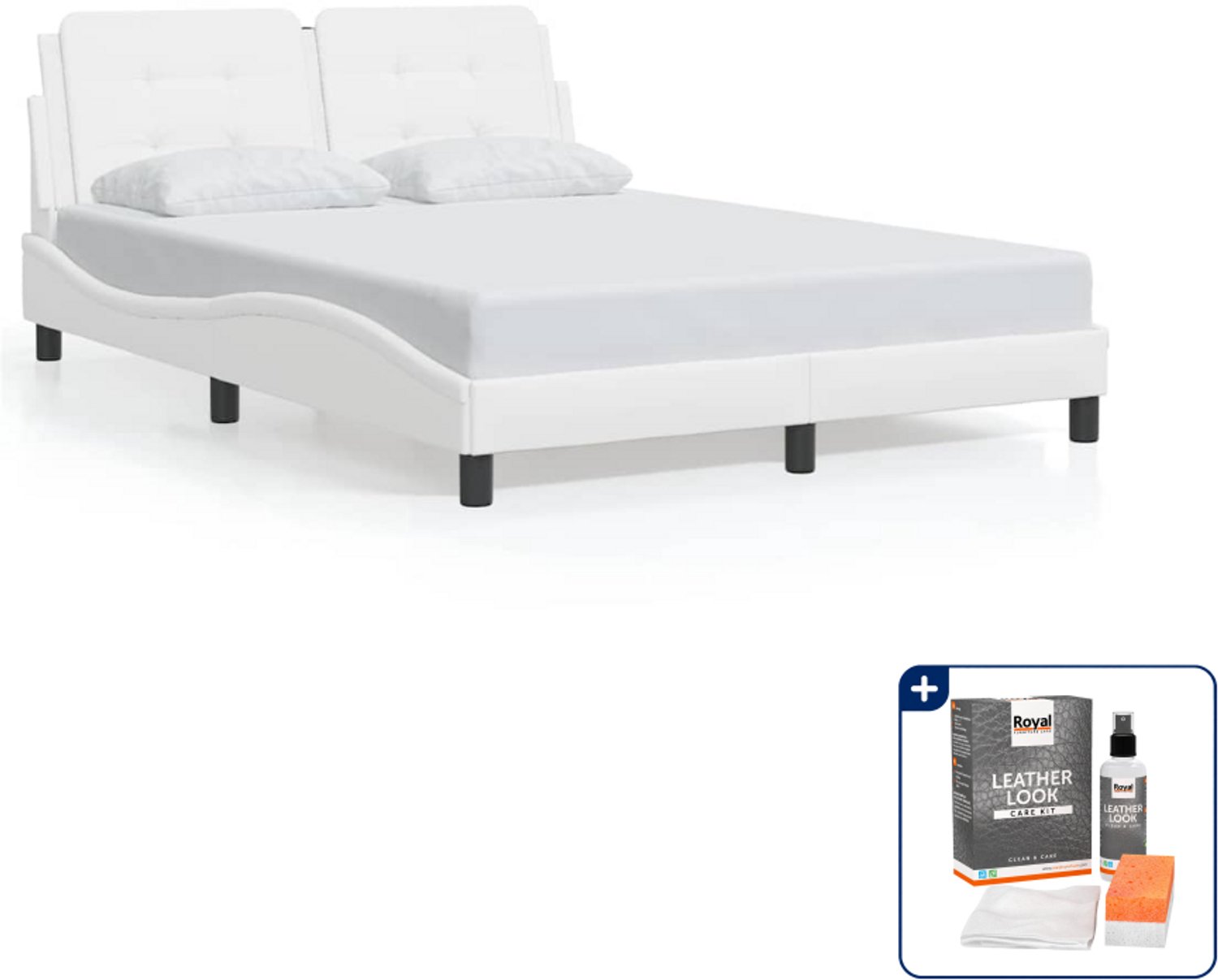vidaXL Zadar bedframe - Small double 140 x 200 cm - wit - Inclusief onderhoudsset voor kunstleer 150 ml Groen