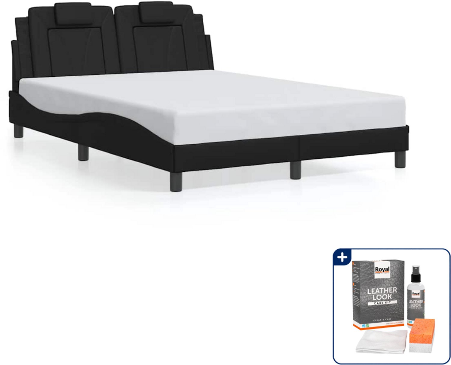 vidaXL Viana bedframe - 120 x 200 cm - kunstleer - zwart - Inclusief onderhoudsset voor kunstleer 150 ml Grijs