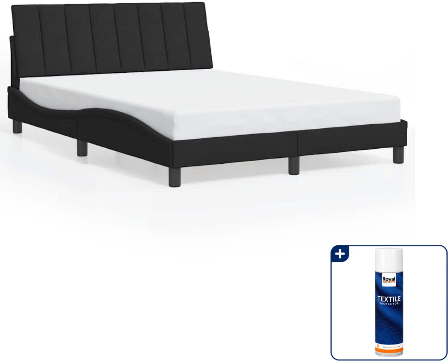 vidaXL Hanko bedframe - 140 x 190 cm - zwart - Inclusief textielbeschermer 500 ml Grijs