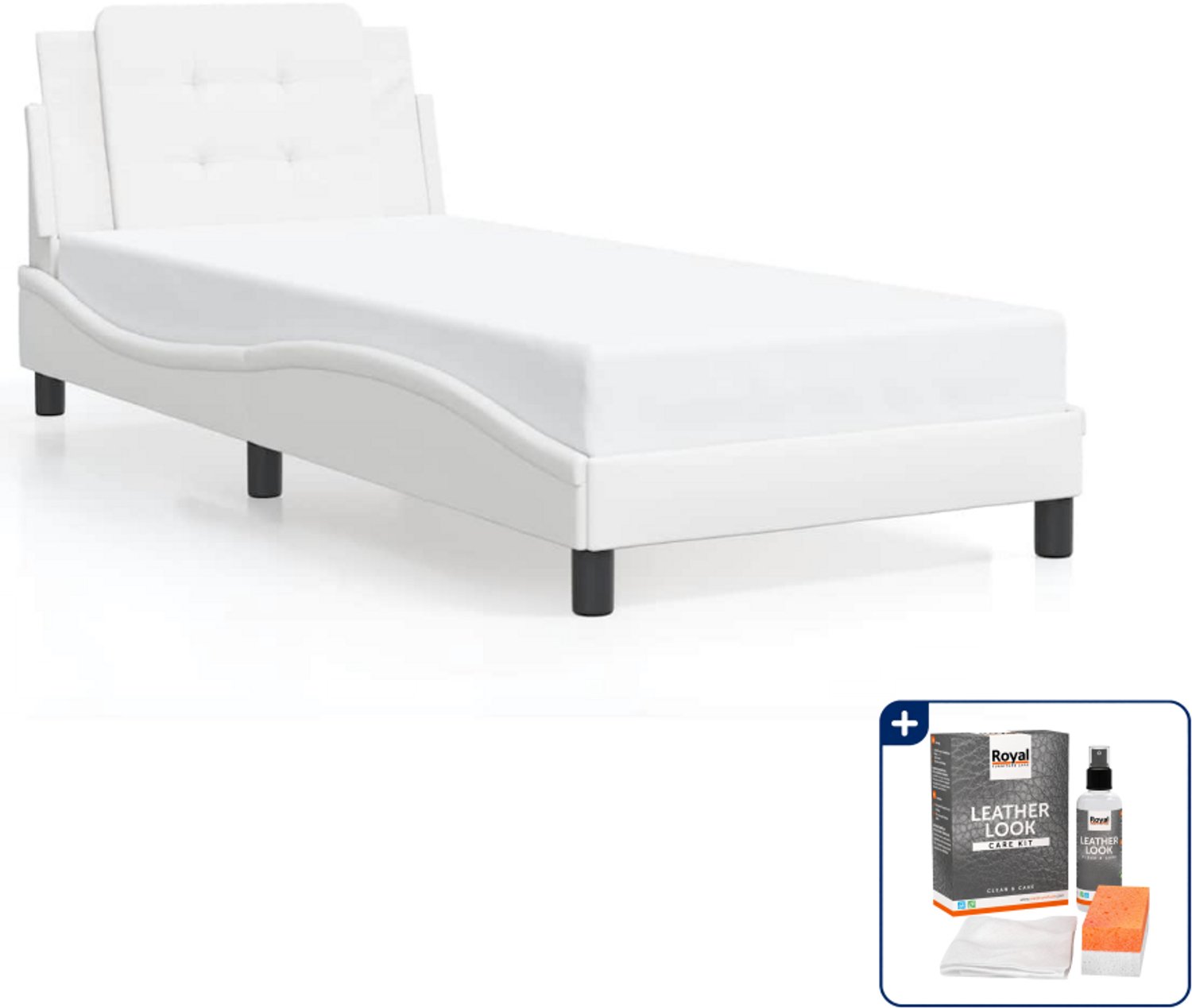 vidaXL Zadar bedframe - 80 x 200 cm - kunstleer - wit - Inclusief onderhoudsset voor kunstleer 150 ml Bruin