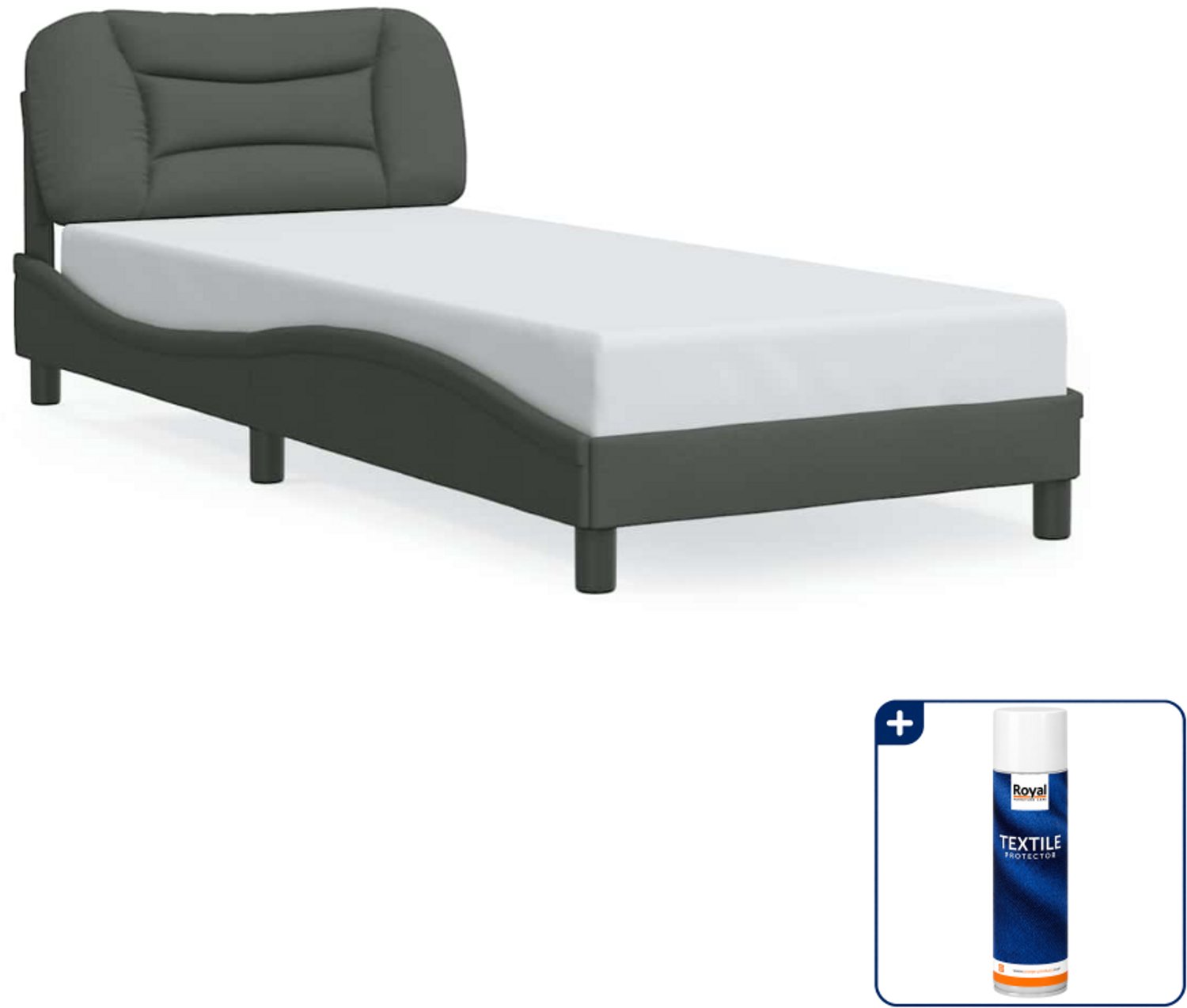 vidaXL bedframe Hvar - 90 x 200 cm - donkergrijs - Inclusief textielbeschermer 500 ml Zwart