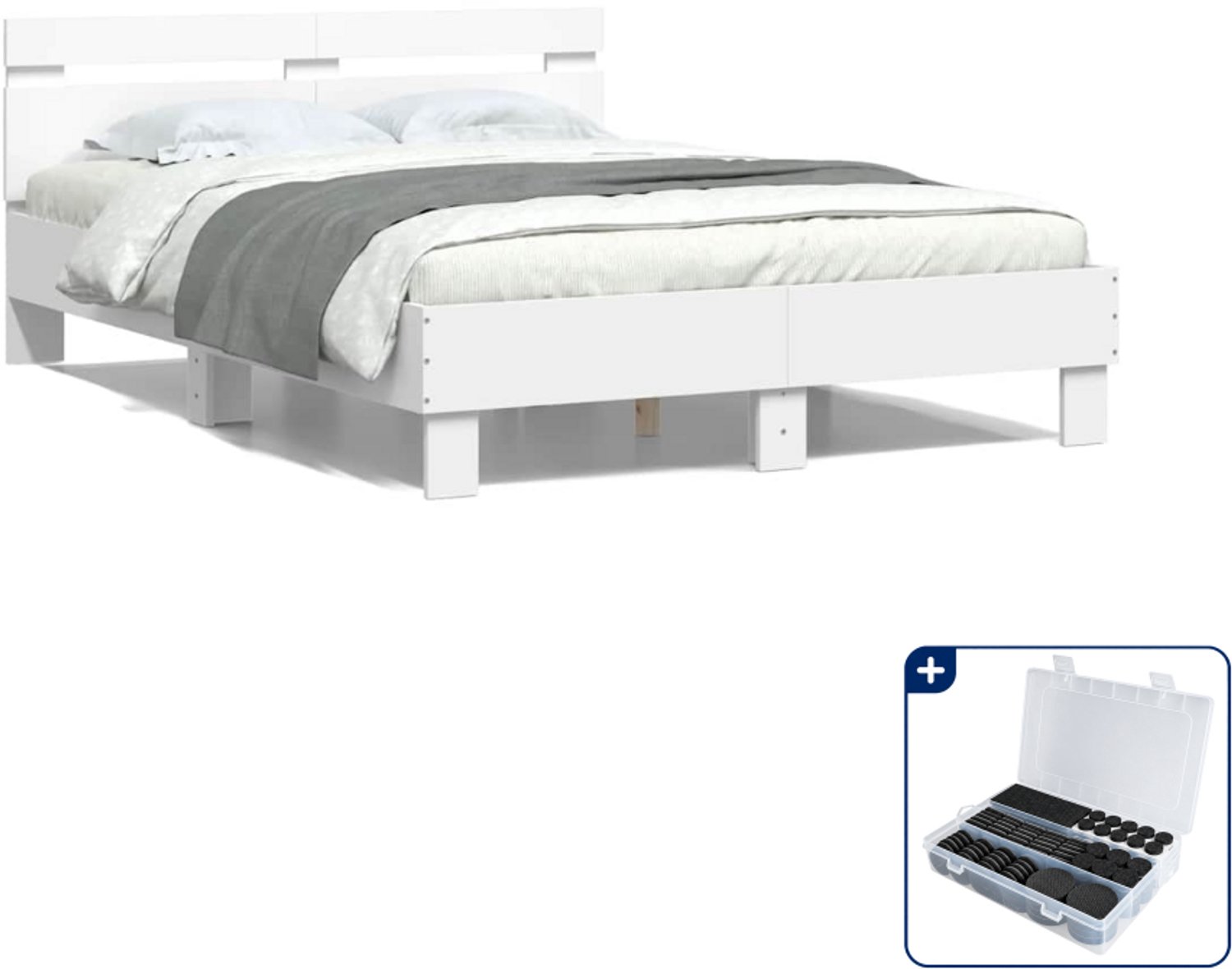 vidaXL bedframe - 120 x 200 cm - bewerkt hout - wit - Inclusief antikrasvilt 177-delig Grijs