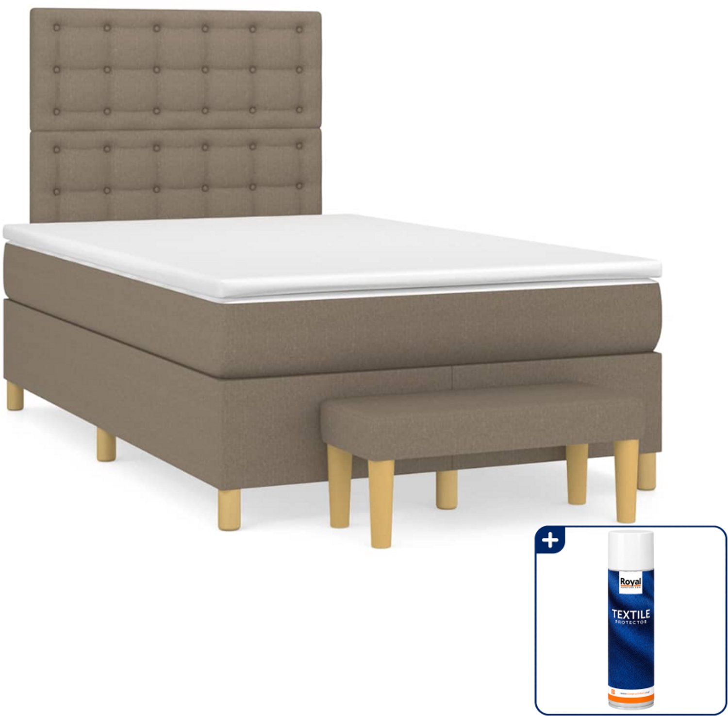 vidaXL boxspring met matras en bank - 120 x 190 cm - taupe - Inclusief textielbeschermer 500 ml