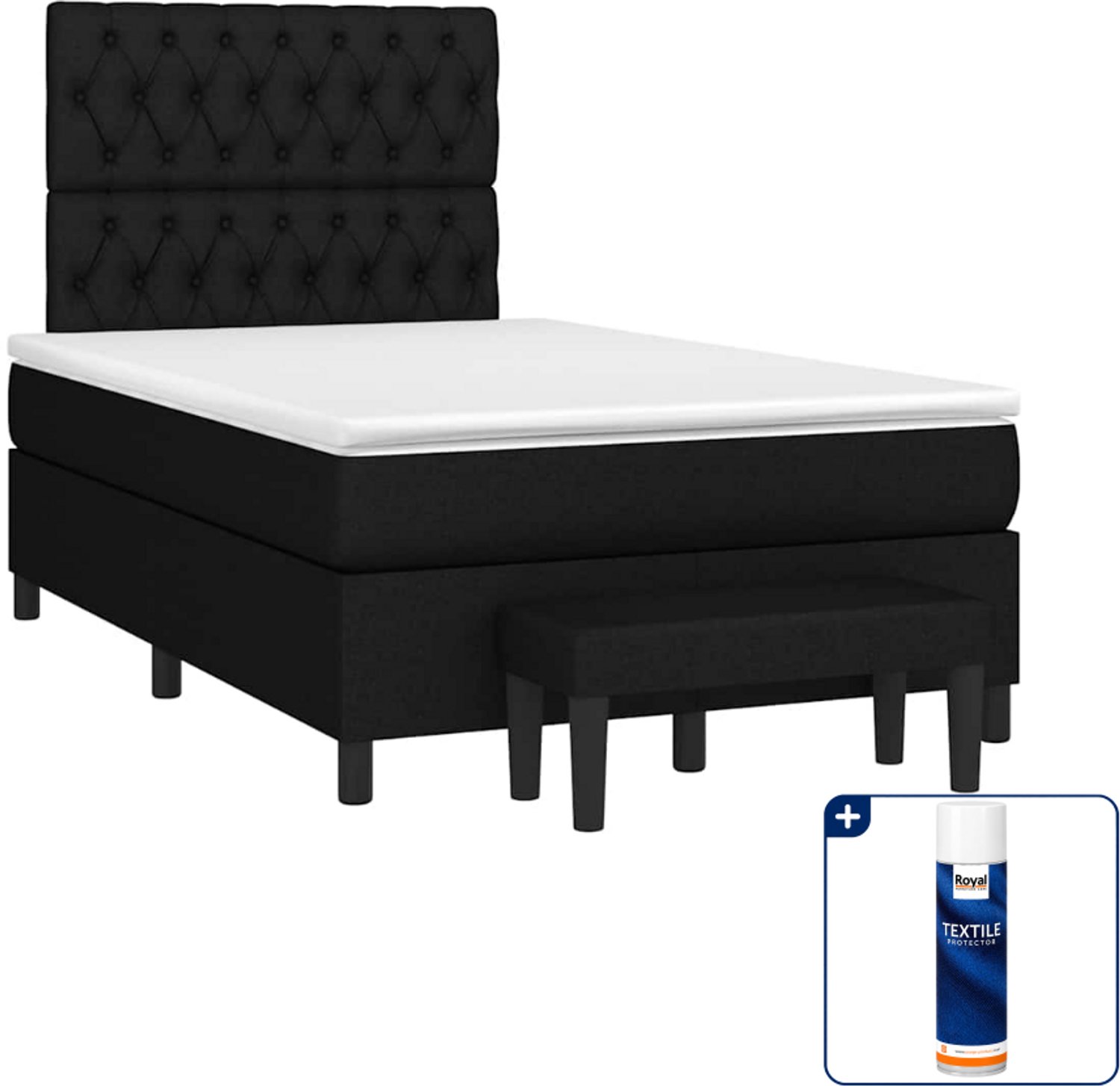vidaXL boxspring met matras en bankje - 120 x 190 cm - zwart - Inclusief textielbeschermer 500 ml