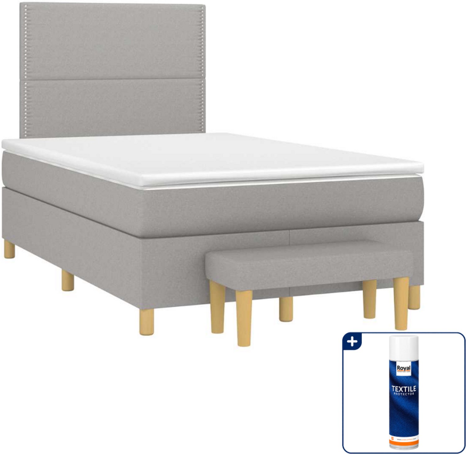 vidaXL boxspring met matras en bankje - 120 x 190 cm - lichtgrijs - Inclusief textielbeschermer 500 ml