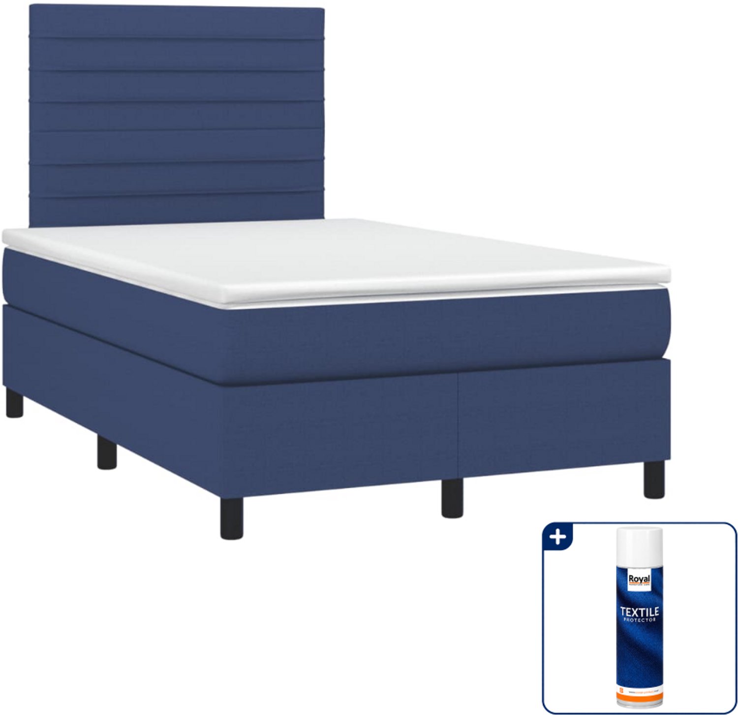vidaXL boxspring met matras 120 x 190 cm - blauw - Inclusief textielbeschermer 500 ml