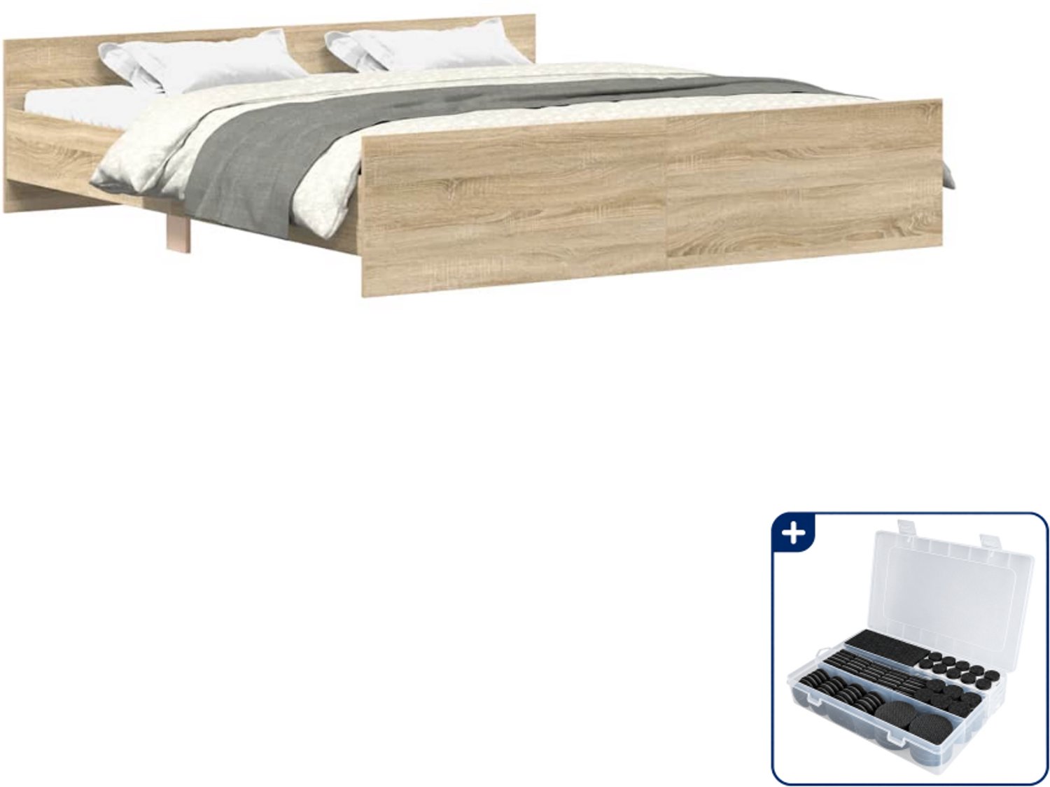 vidaXL bedframe - 200 x 200 cm - sonoma eikenkleur - Inclusief antikrasvilt 177-delig Zwart