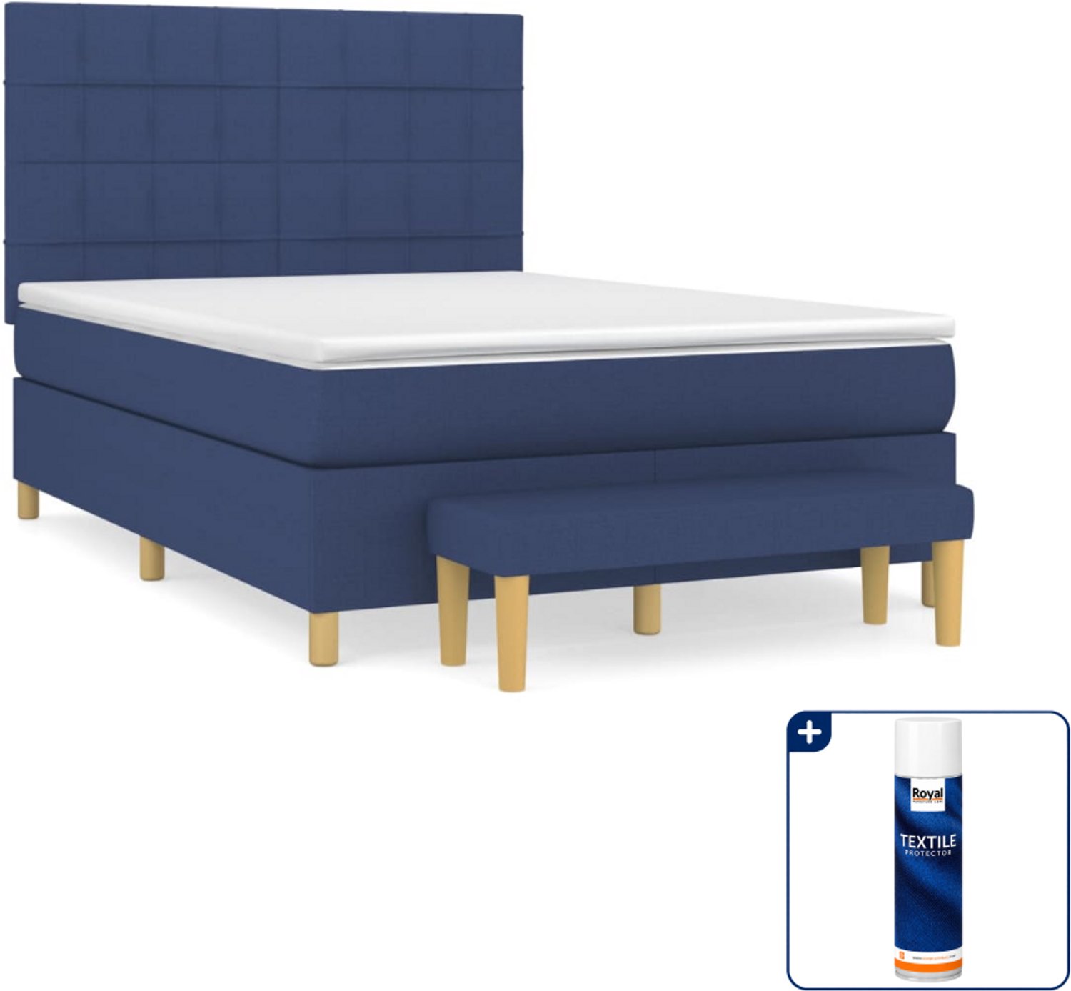 vidaXL Boxspring Small double - 140 x 200 cm - blauw - Inclusief textielbeschermer 500 ml