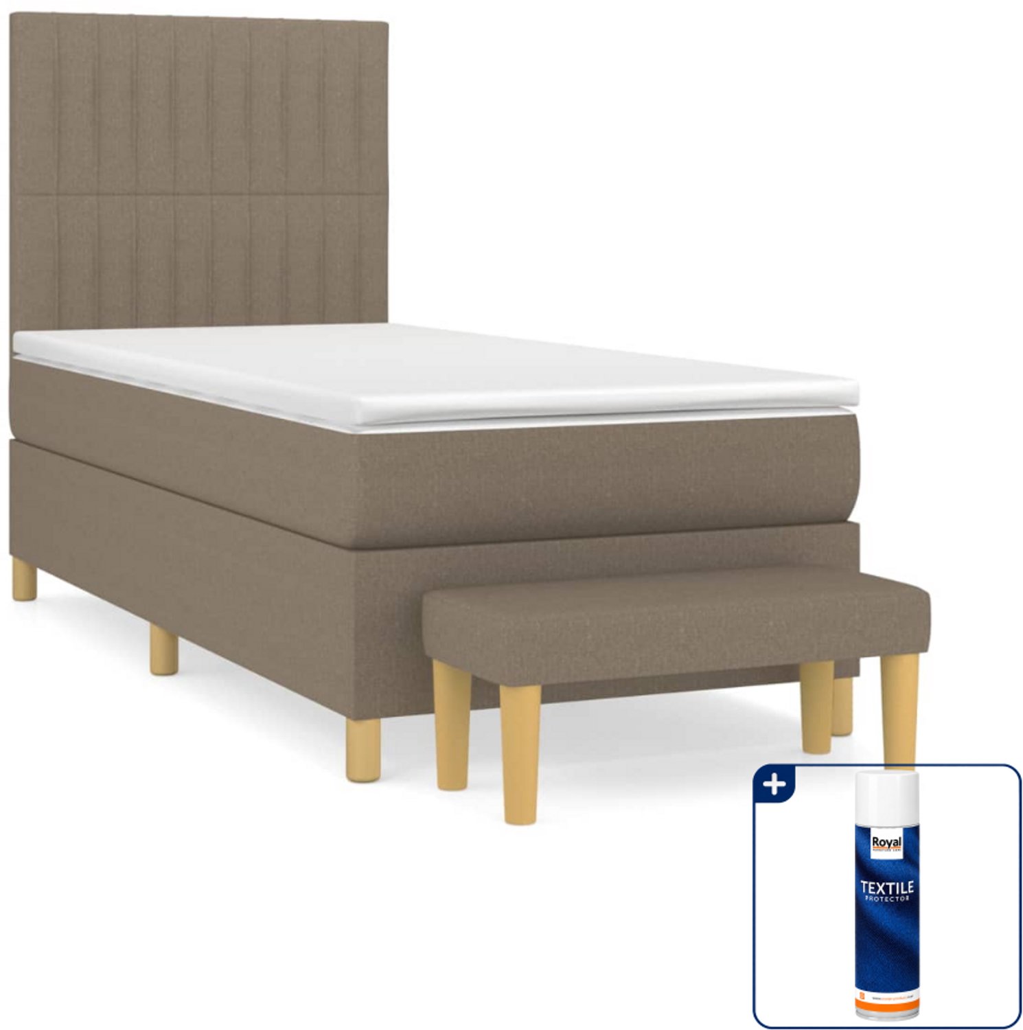 vidaXL boxspring met matras en bankje - 100 x 200 cm - taupe - Inclusief textielbeschermer 500 ml
