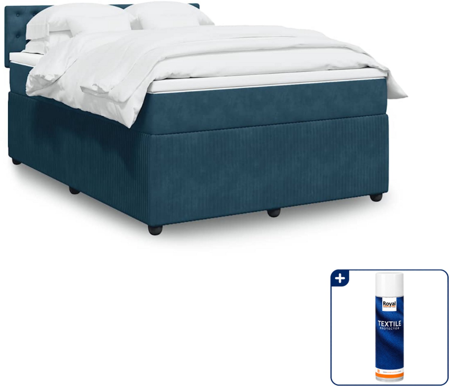 vidaXL boxspring met matras - Small double - 140 x 200 cm - blauw - Inclusief textielbeschermer 500 ml