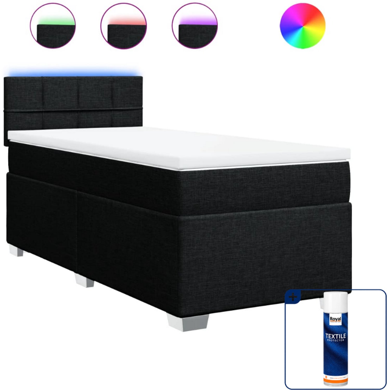vidaXL boxspring met matras en led - 100 x 200 cm - zwart - Inclusief textielbeschermer 500 ml