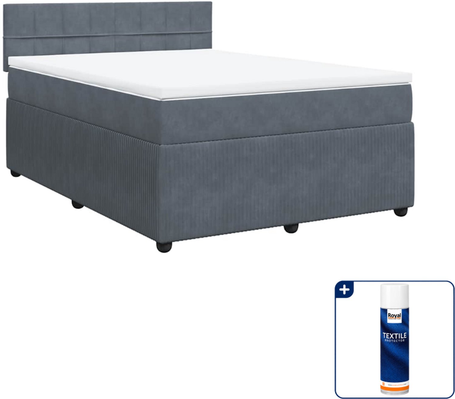 vidaXL boxspring met matras 140 x 190 cm - fluweel - donkergrijs - Inclusief textielbeschermer 500 ml