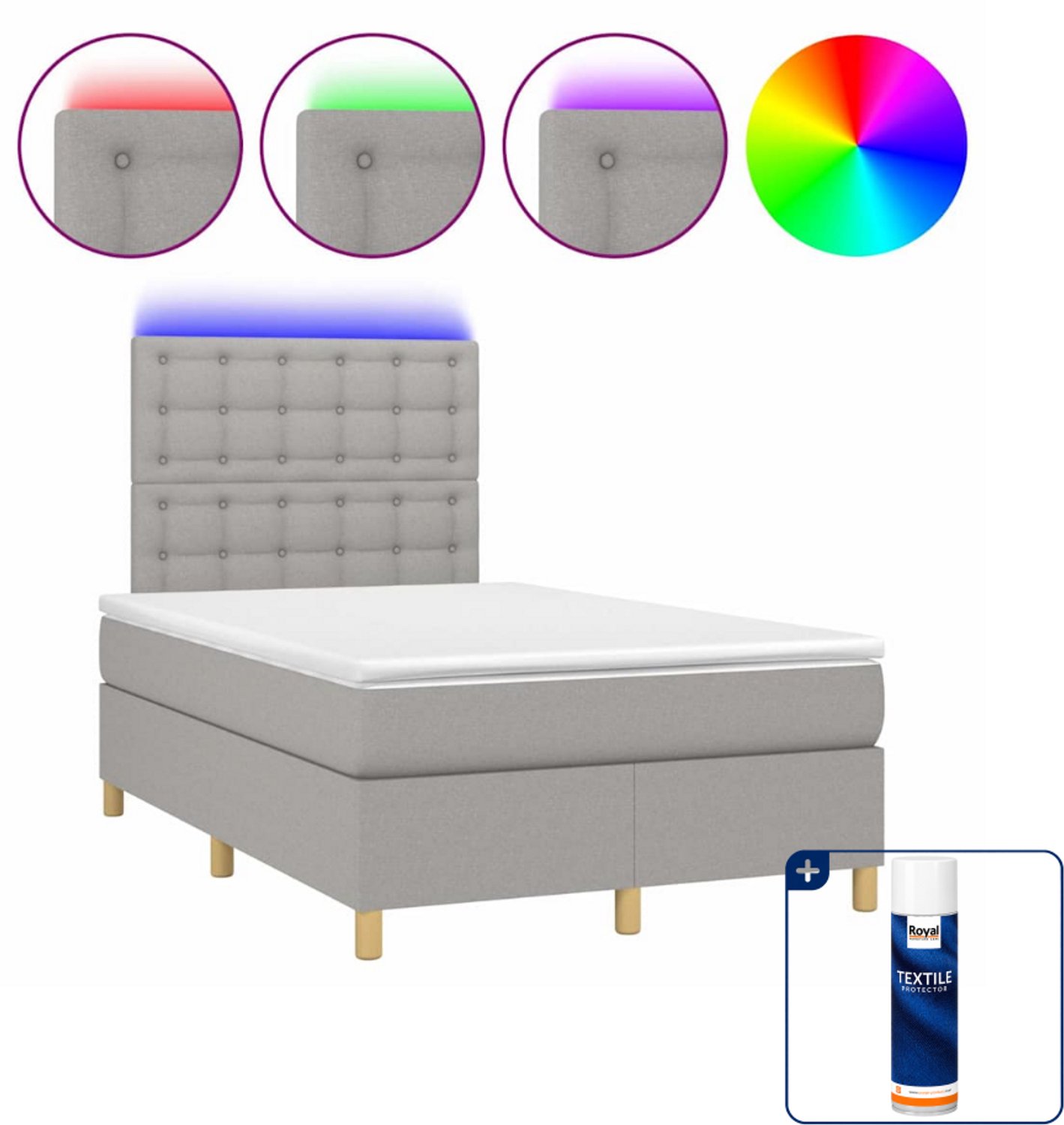 vidaXL boxspring met matras en LED - 120 x 200 cm - lichtgrijs - Inclusief textielbeschermer 500 ml