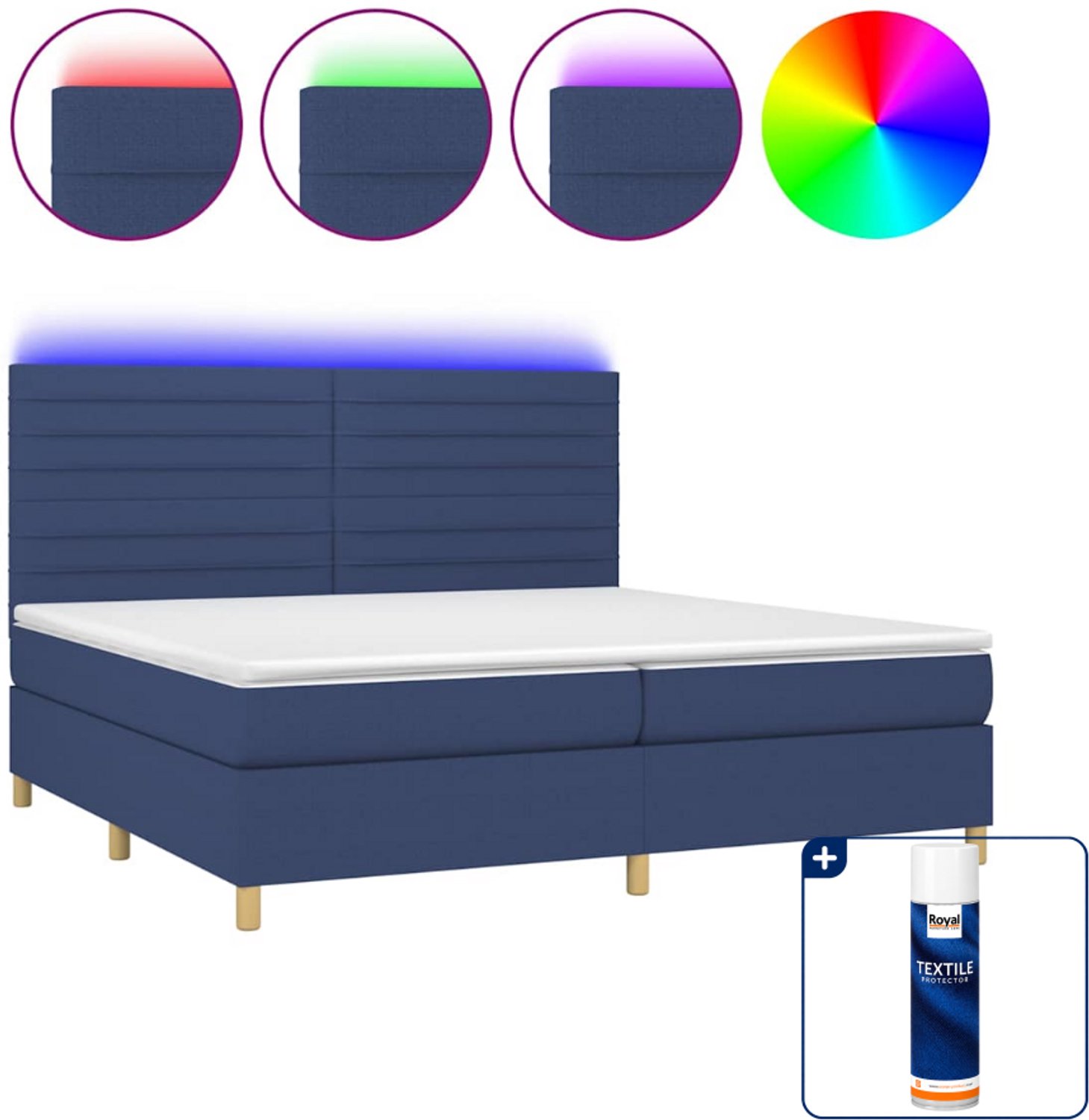 vidaXL boxspring met matras en led - 200 x 200 cm - blauw - Inclusief textielbeschermer 500 ml