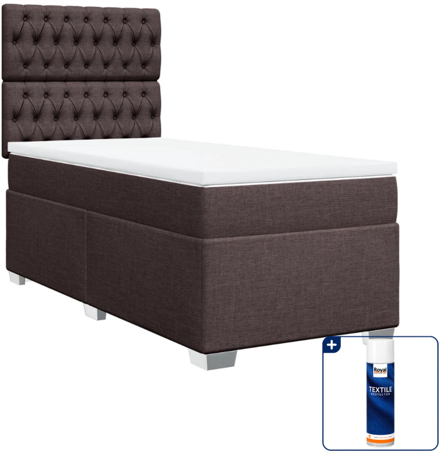 vidaXL boxspring met matras 90 x 200 cm - donkerbruin - Inclusief textielbeschermer 500 ml