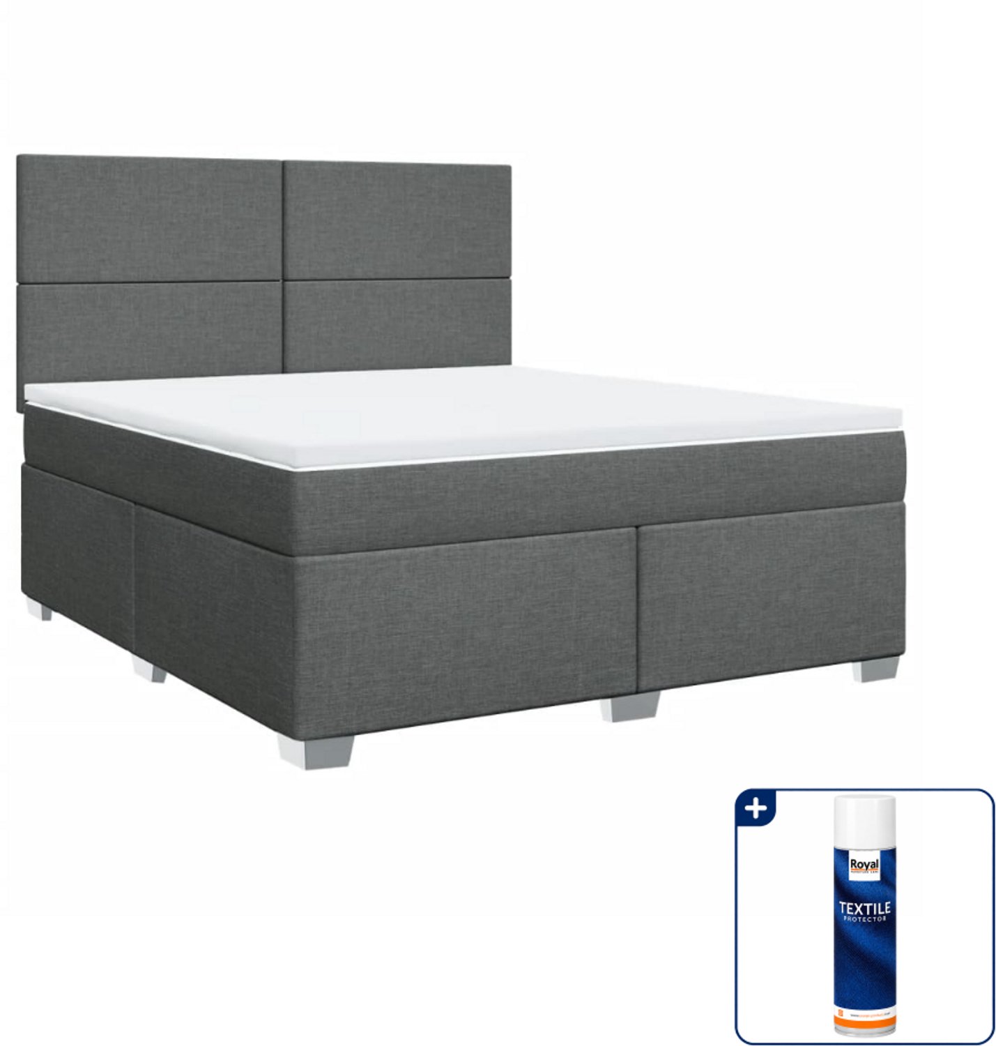 vidaXL Boxspring Kingsize - 180 x 200 cm - donkergrijs - Inclusief textielbeschermer 500 ml