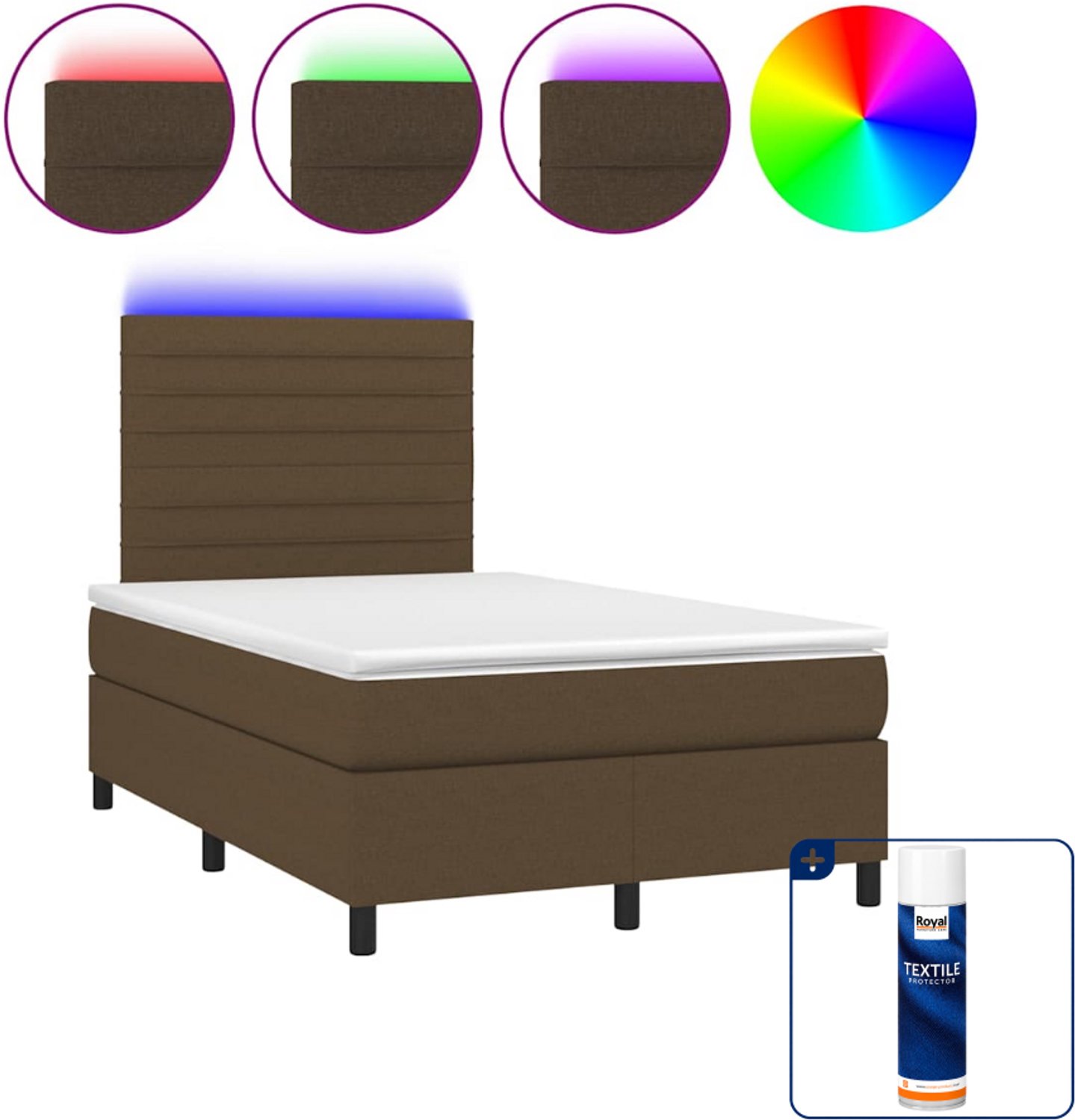 vidaXL boxspring met matras en led - 120 x 200 cm - donkerbruin - Inclusief textielbeschermer 500 ml