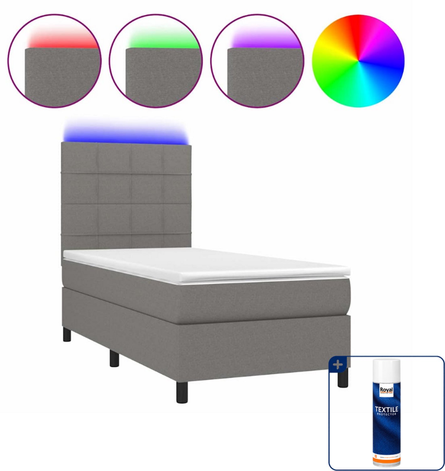vidaXL boxspring met matras en led - 90 x 190 cm - donkergrijs - Inclusief textielbeschermer 500 ml
