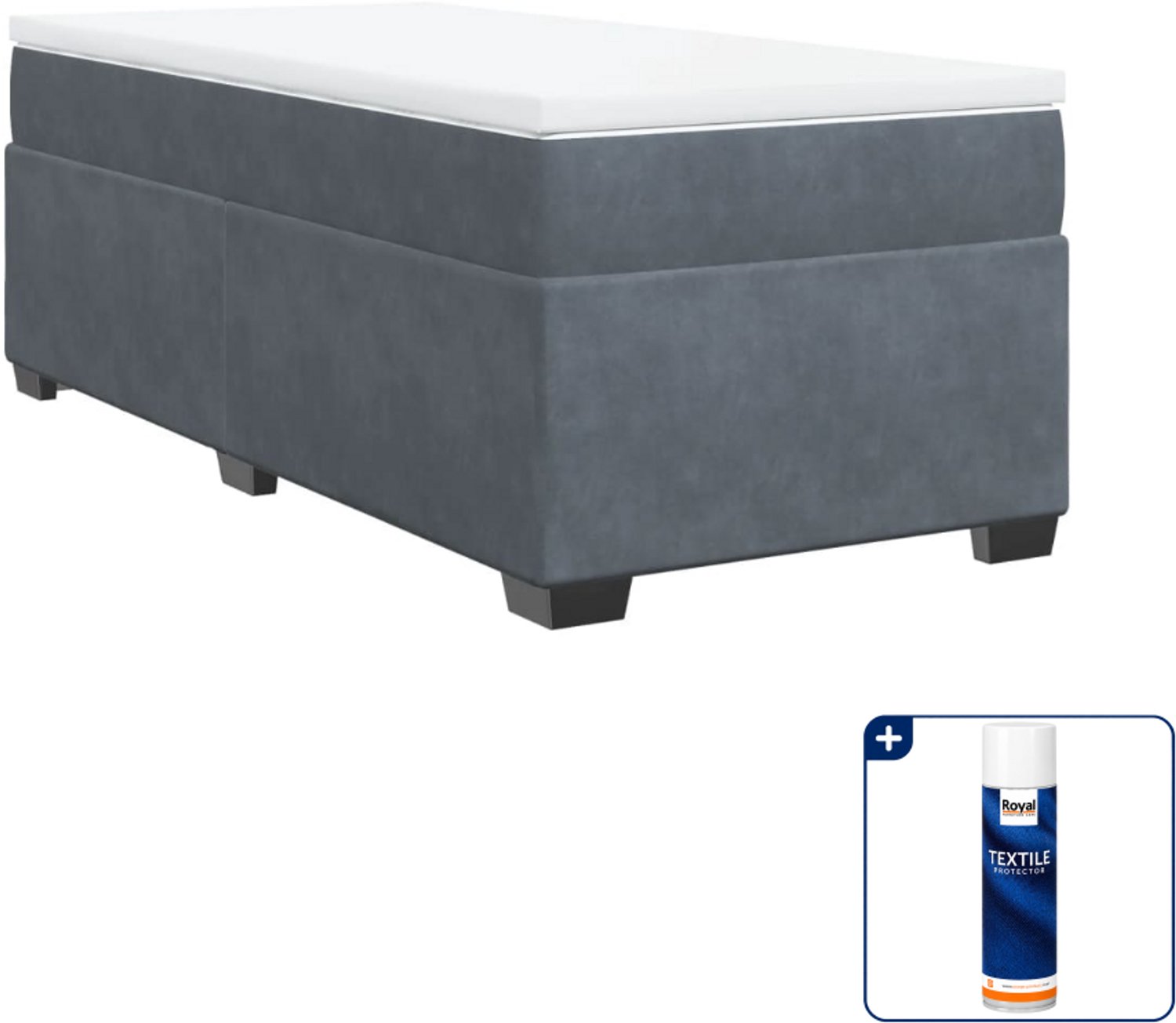 vidaXL boxspring met matras - 80 x 200 cm - fluweel - donkergrijs - Inclusief textielbeschermer 500 ml