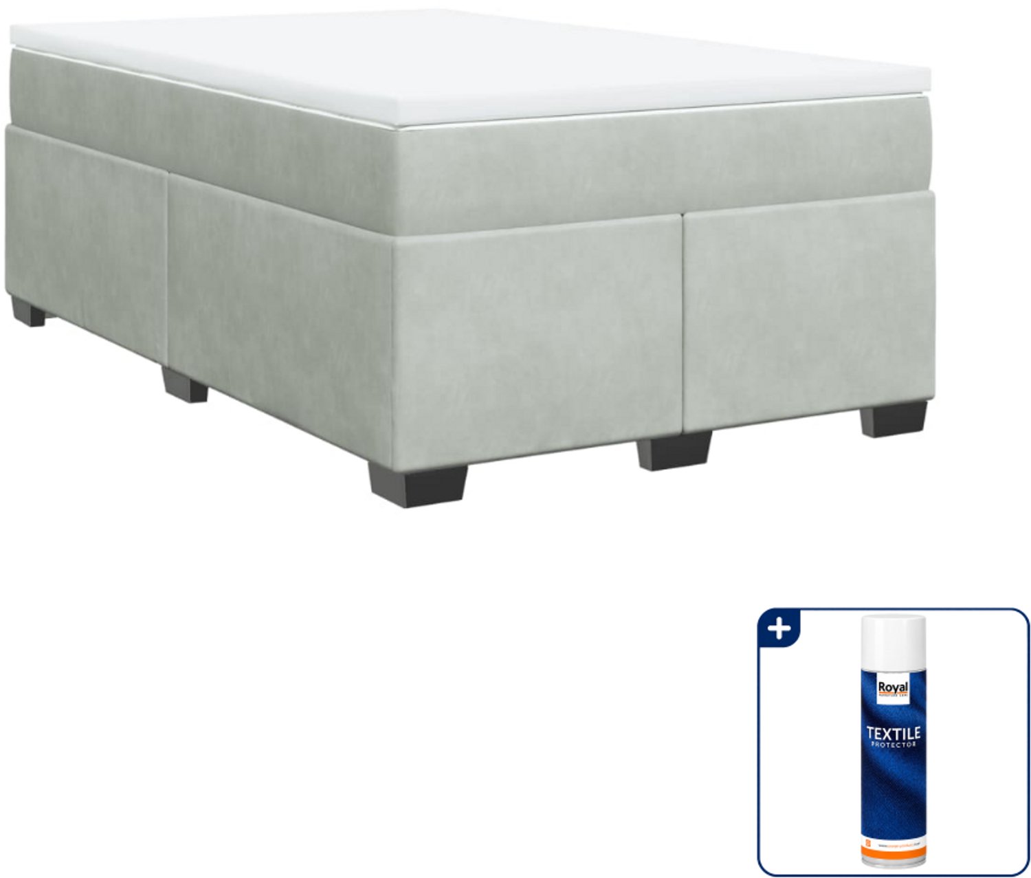vidaXL boxspring met matras - 120 x 190 cm - fluweel - lichtgrijs - Inclusief textielbeschermer 500 ml
