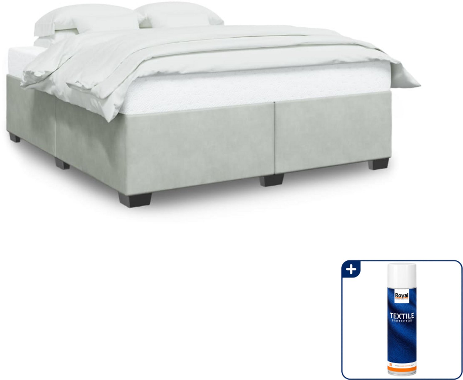 vidaXL Kingsize bedframe - 180 x 200 cm - fluweel - lichtgrijs - Inclusief textielbeschermer 500 ml Zwart