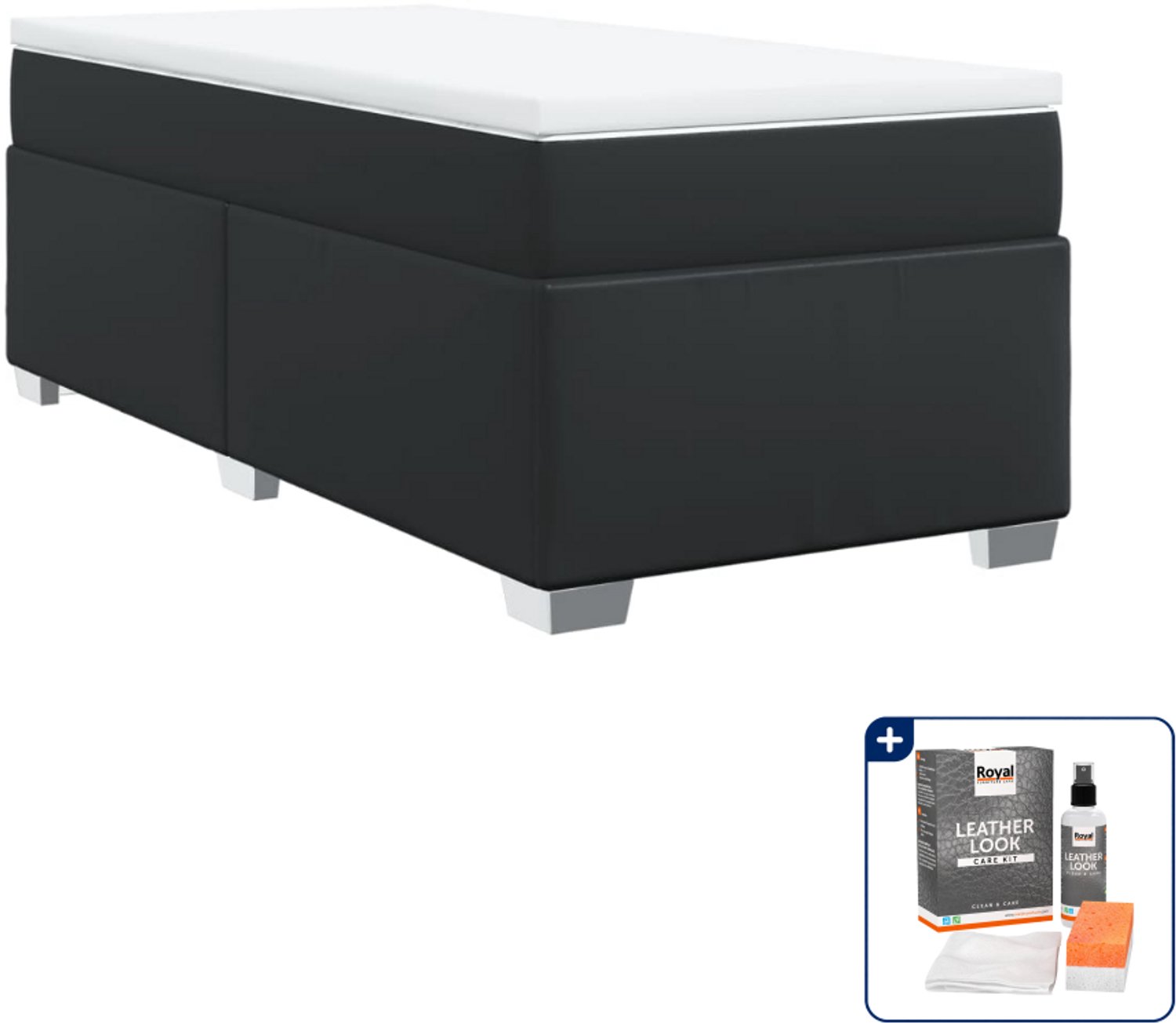 vidaXL boxspring met matras - 80 x 200 cm - kunstleer - zwart - Inclusief onderhoudsset voor kunstleer 150 ml