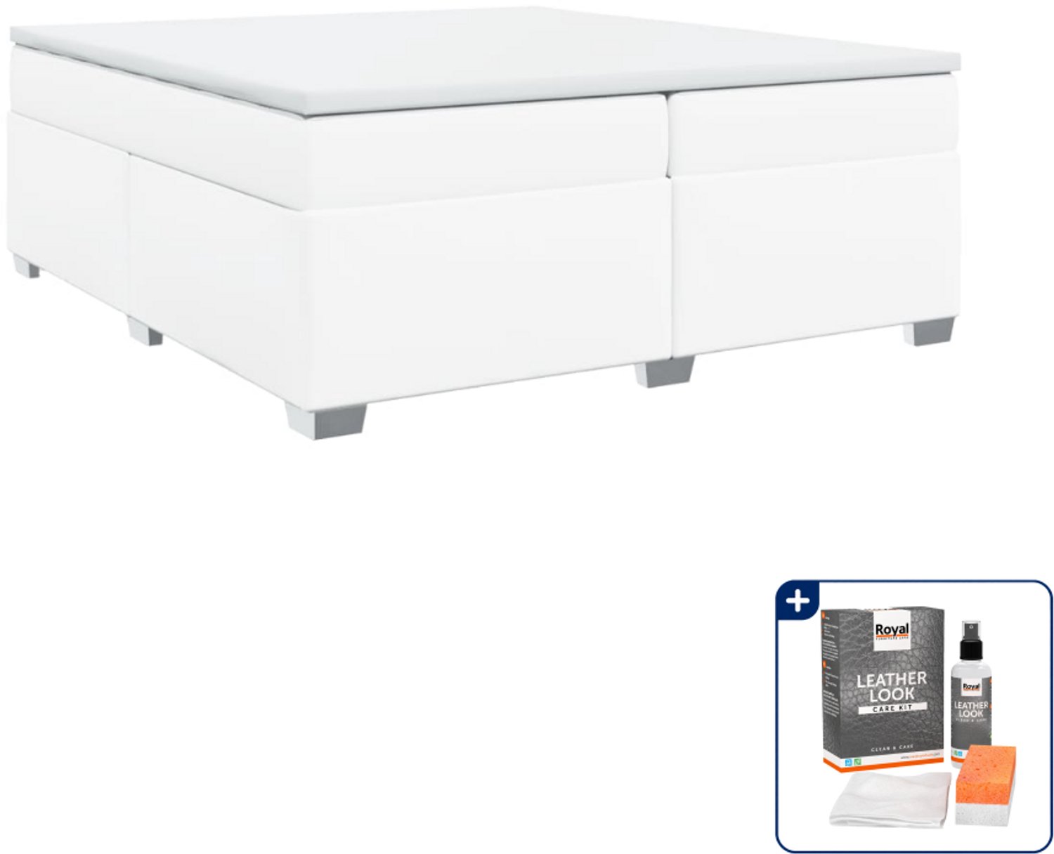 vidaXL boxspring met matras - Super kingsize - 200 x 200 cm - wit - Inclusief onderhoudsset voor kunstleer 150 ml