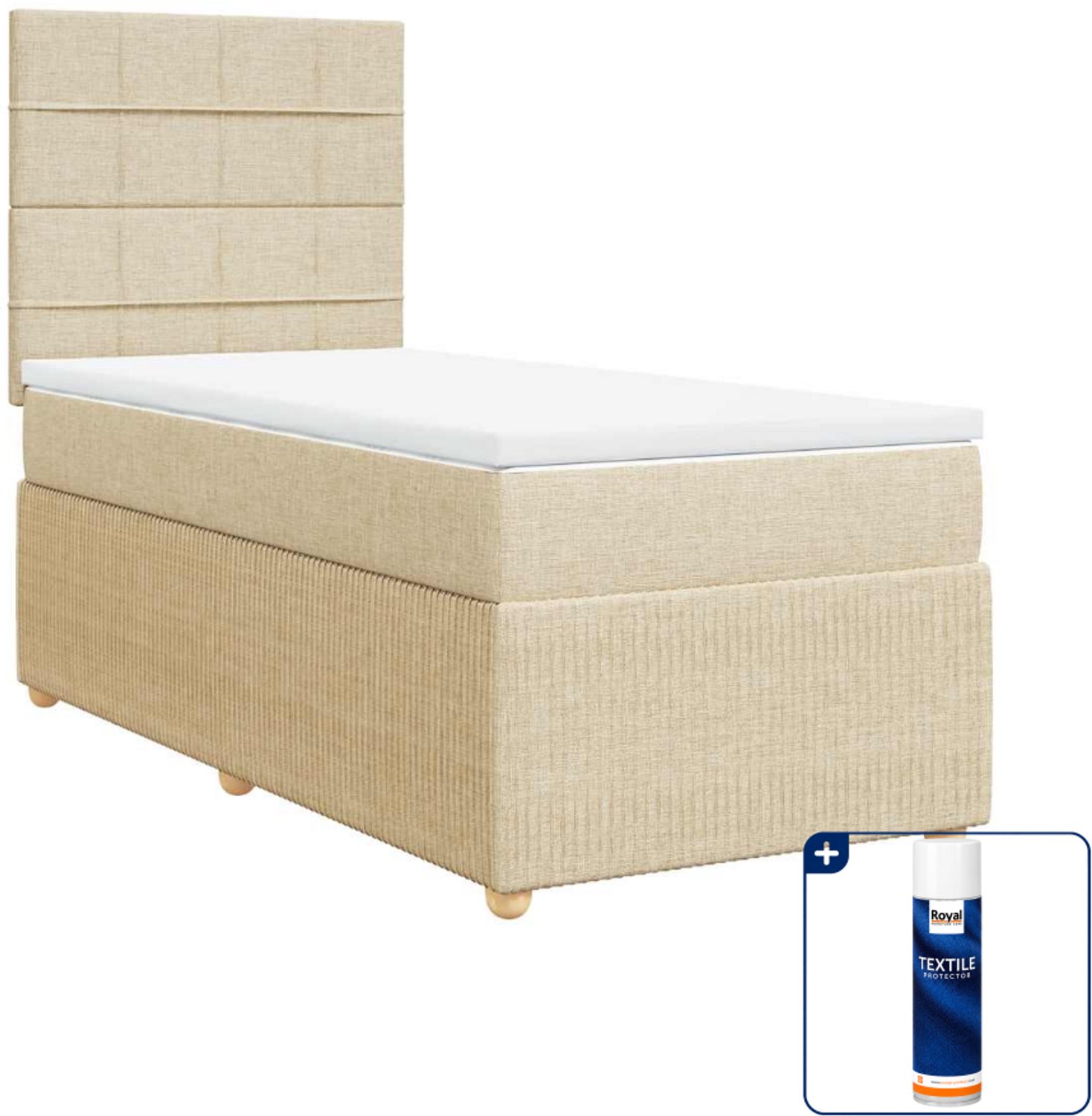 vidaXL Boxspring met matras - 90 x 200 cm - stof - crèmekleurig - Inclusief textielbeschermer 500 ml
