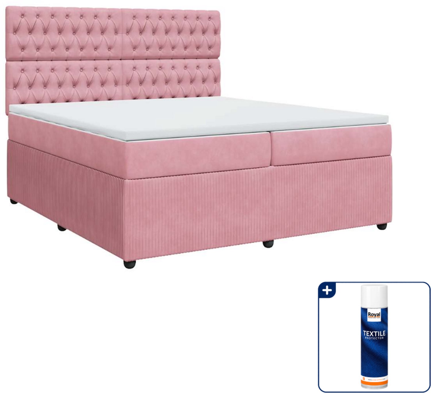 vidaXL boxspring met matras - Super kingsize - 200 x 200 cm - roze - Inclusief textielbeschermer 500 ml