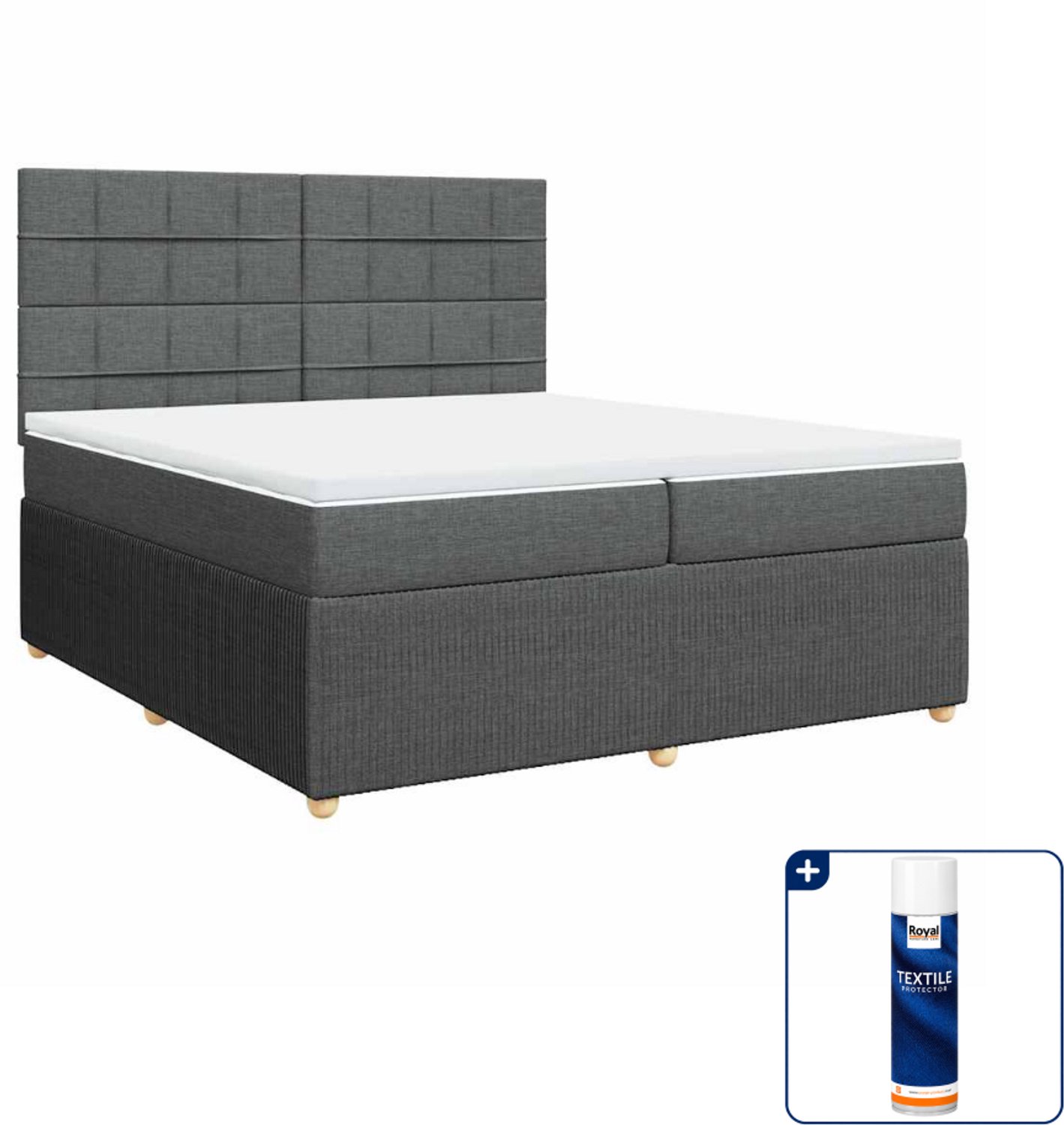 vidaXL boxspring - Super kingsize - 200 x 200 cm - donkergrijs - Inclusief textielbeschermer 500 ml