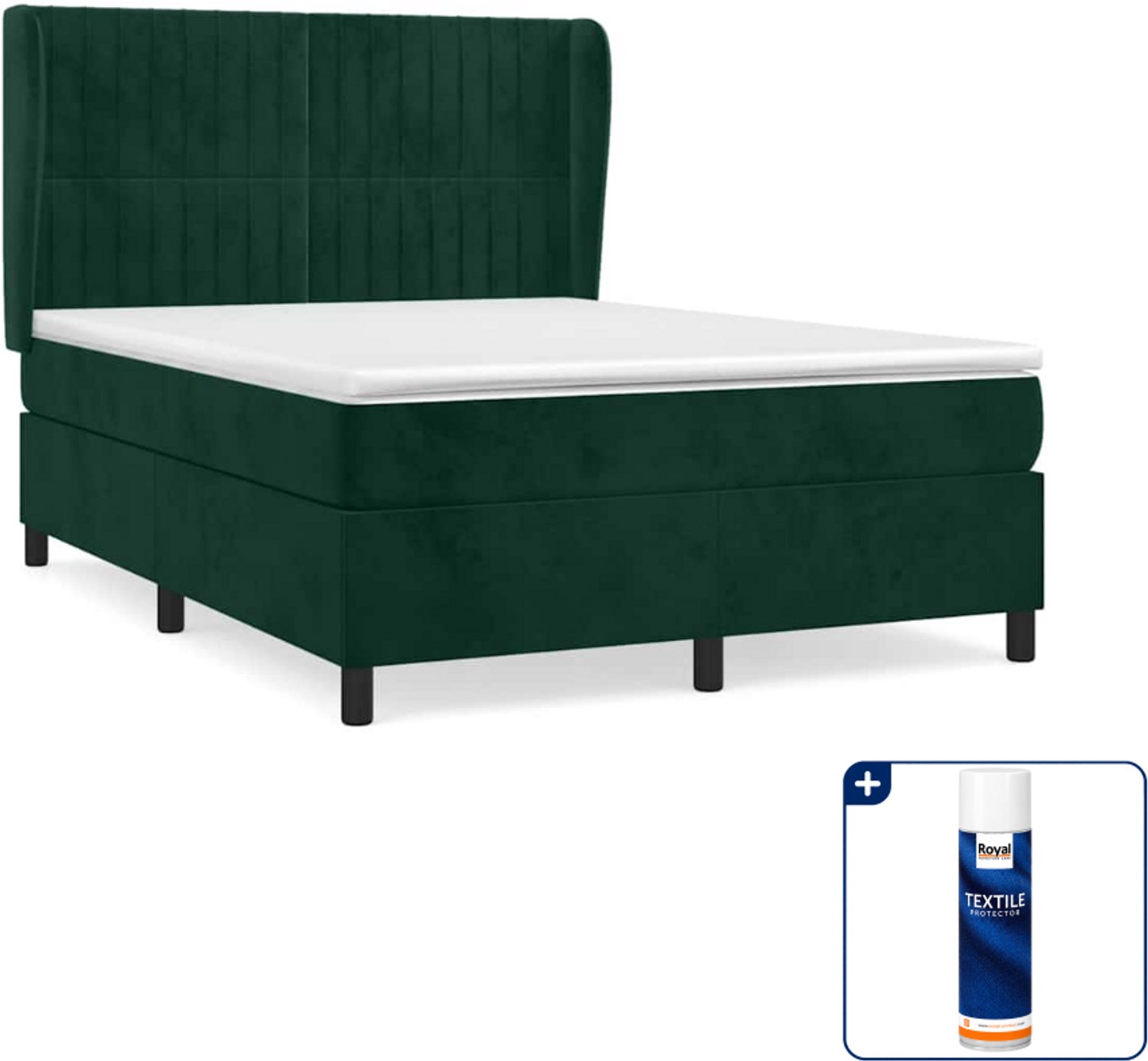 vidaXL boxspring - Small double - 140 x 200 cm - fluweel - donkergroen - Inclusief textielbeschermer 500 ml