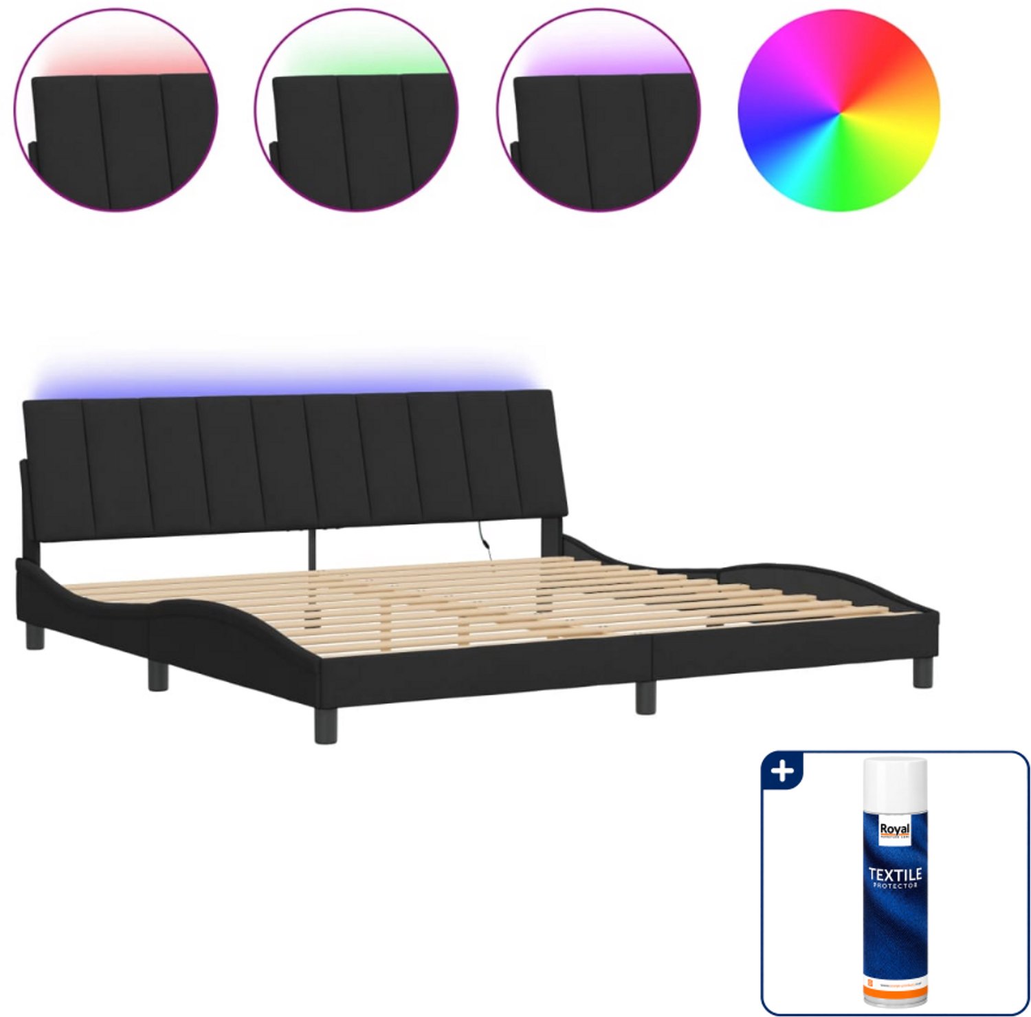 vidaXL Bedframe Dover Super kingsize - 200 x 200 cm - zwart - Inclusief textielbeschermer 500 ml