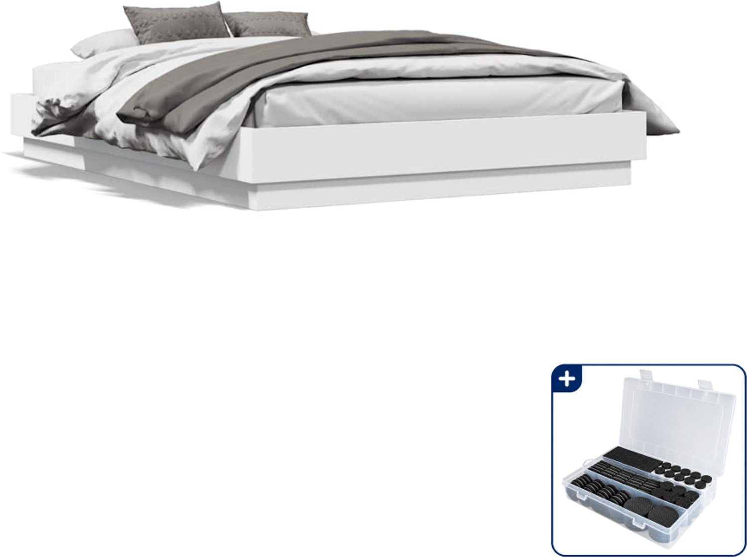 vidaXL bedframe - 140 x 190 cm - bewerkt hout - wit - Inclusief antikrasvilt 177-delig