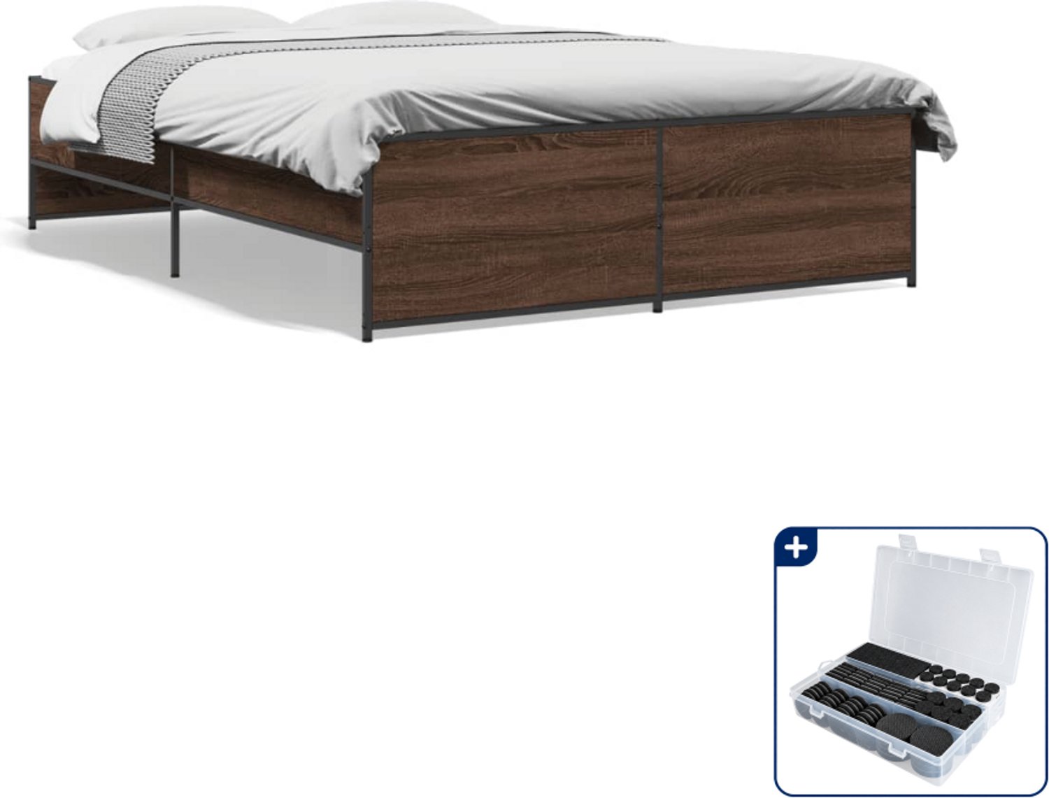 vidaXL bedframe - 120 x 190 cm - bruineiken - Inclusief antikrasvilt 177-delig