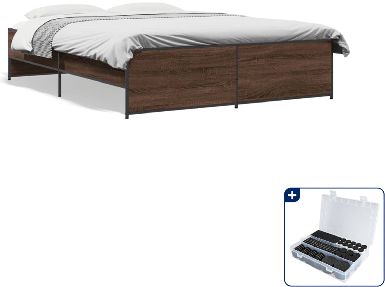 vidaXL Bedframe - Small double - 140 x 200 cm - bruineiken - Inclusief antikrasvilt 177-delig