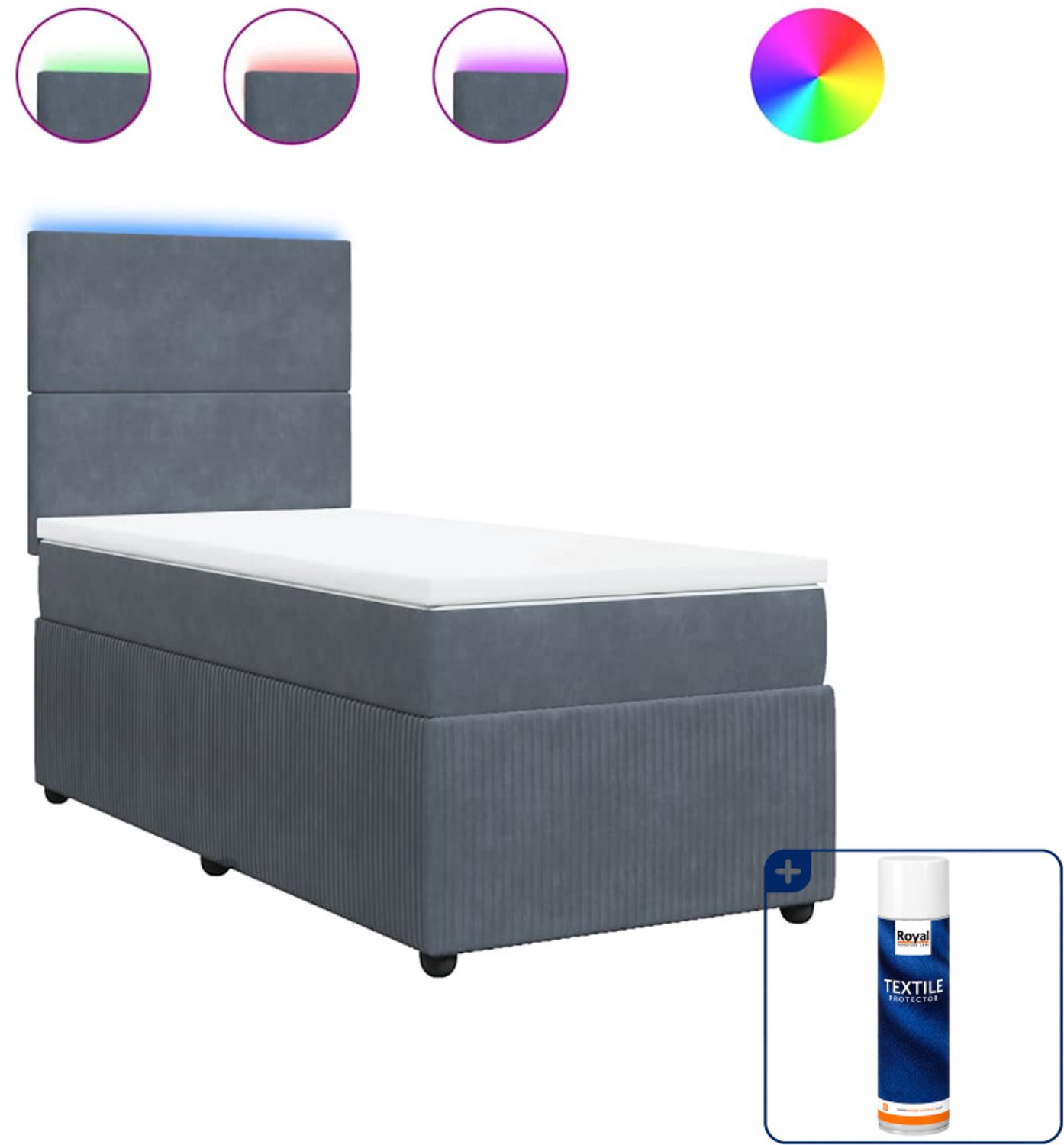 vidaXL Boxspring - 100 x 200 cm - fluweel - donkergrijs - Inclusief textielbeschermer 500 ml