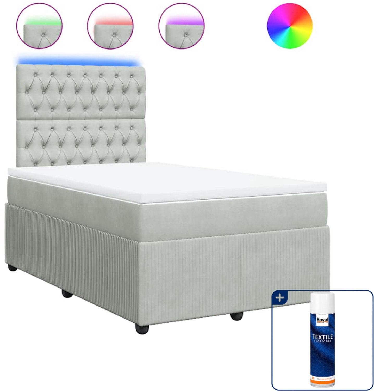 vidaXL boxspring met matras 120 x 200 cm - fluweel - lichtgrijs - Inclusief textielbeschermer 500 ml
