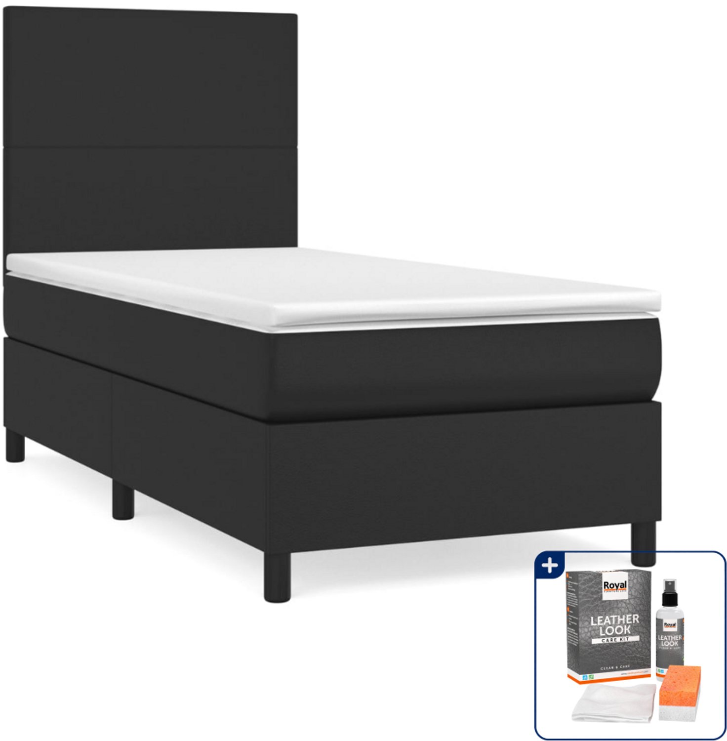 vidaXL boxspring met matras 80 x 200 cm - kunstleer - zwart - Inclusief onderhoudsset voor kunstleer 150 ml