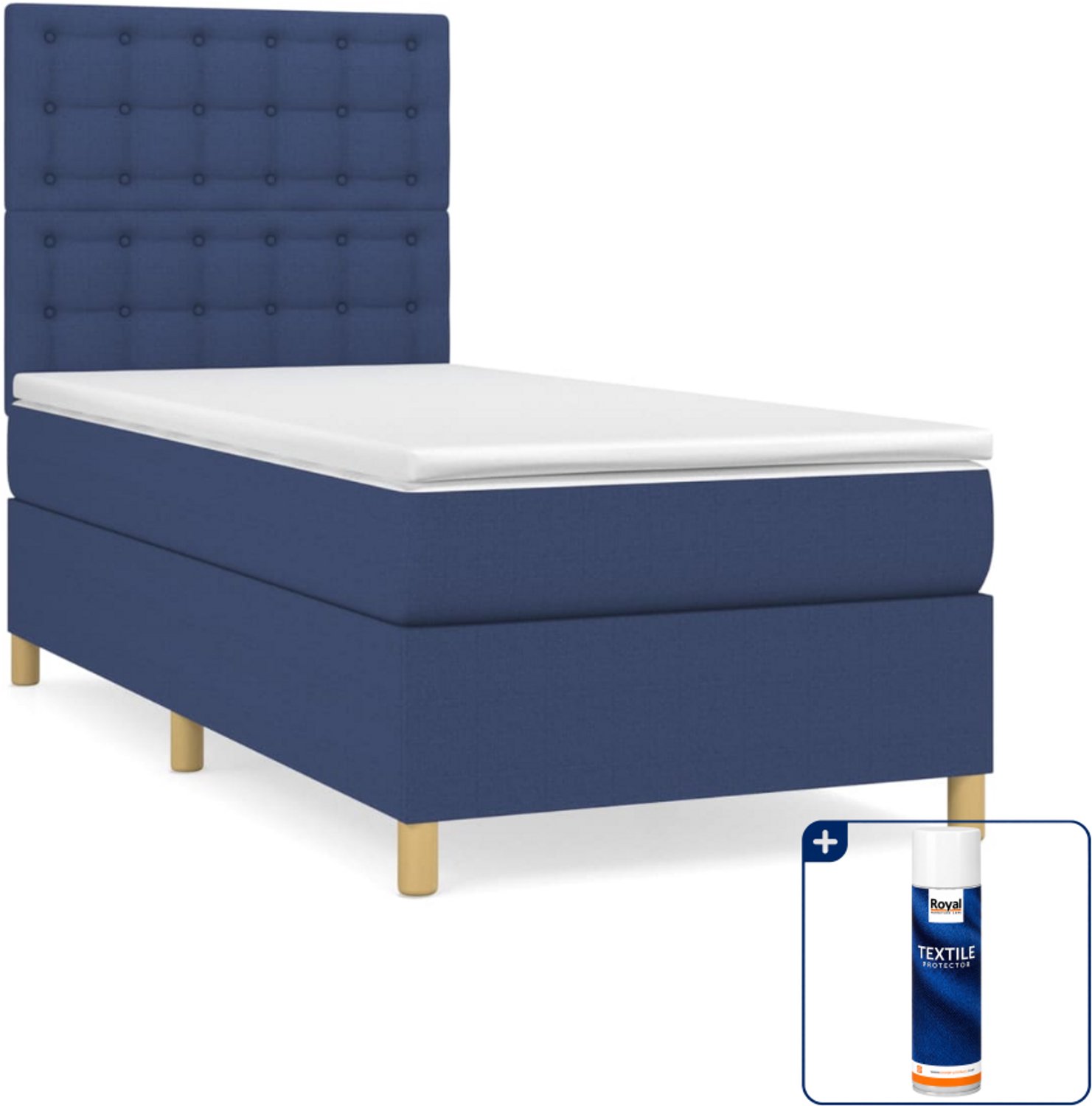 vidaXL boxspring met matras - 80 x 200 cm - blauw - Inclusief textielbeschermer 500 ml