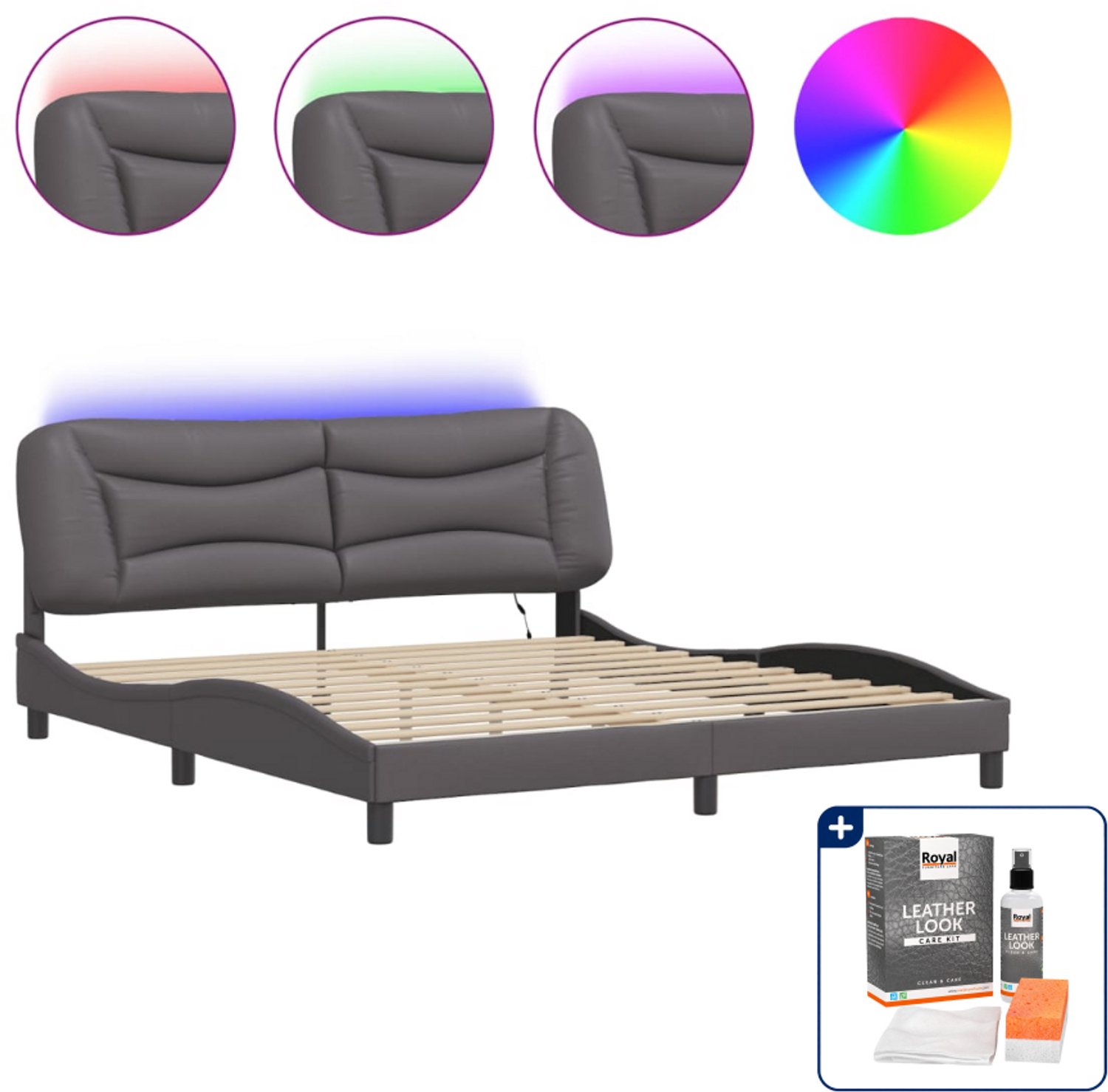 vidaXL Hvar bedframe - Kingsize - 180 x 200 cm - grijs - Inclusief onderhoudsset voor kunstleer 150 ml