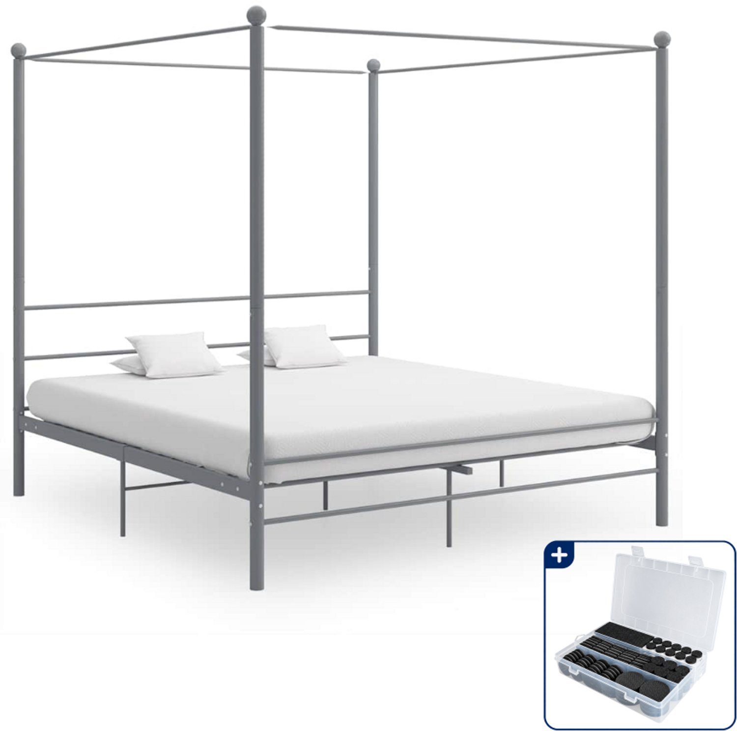 vidaXL hemelbedframe - Kingsize - 180 x 200 cm - metaal - grijs - Inclusief antikrasvilt 177-delig