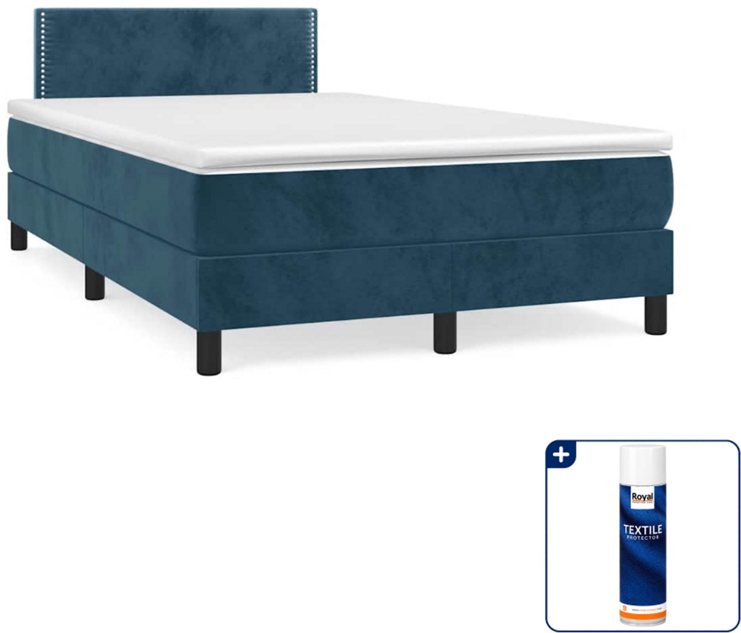 vidaXL boxspring met matras 120 x 190 cm - fluweel - donkerblauw - Inclusief textielbeschermer 500 ml