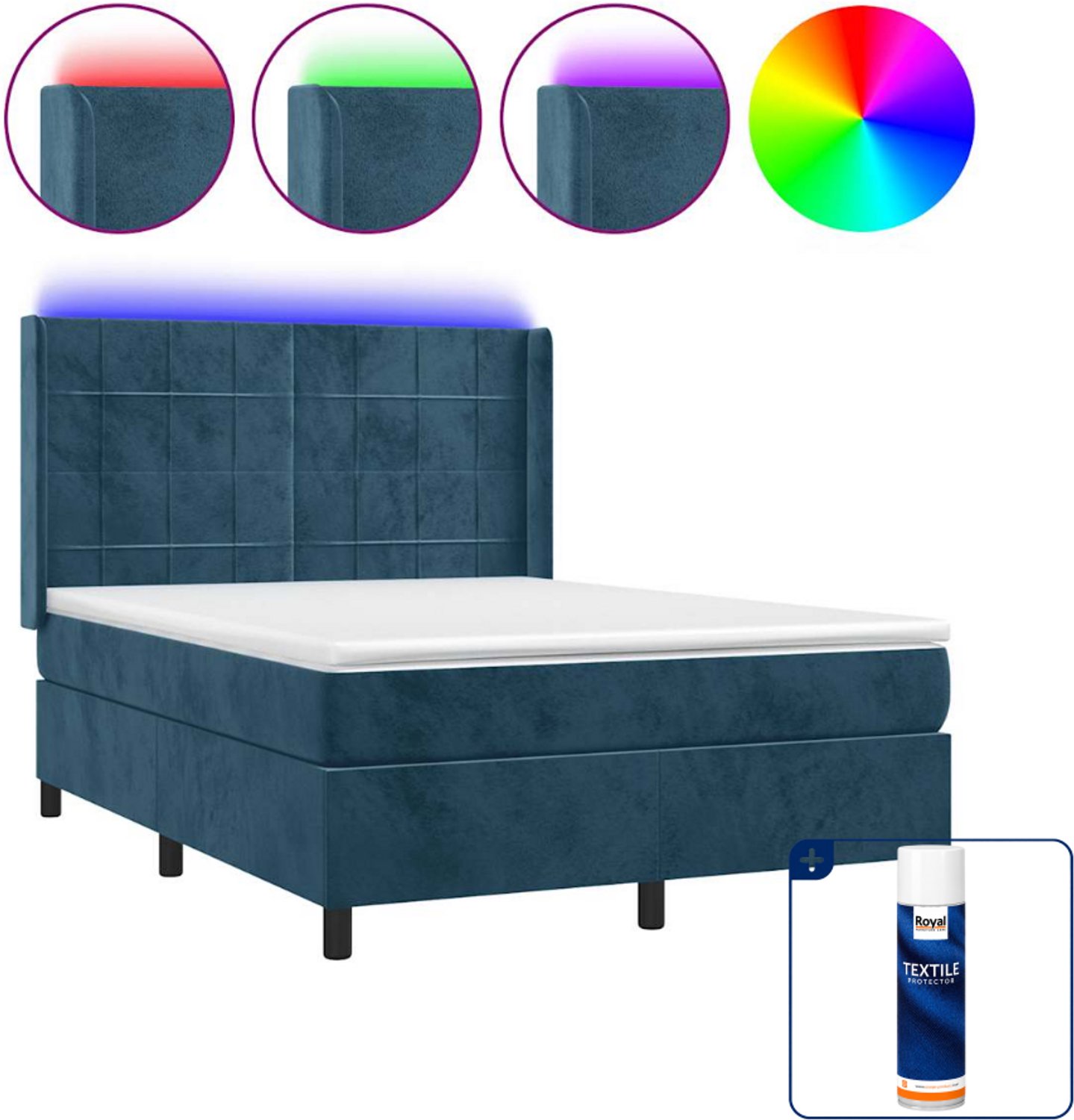 vidaXL boxspring Small double - 140 x 200 cm - fluweel - donkerblauw - Inclusief textielbeschermer 500 ml